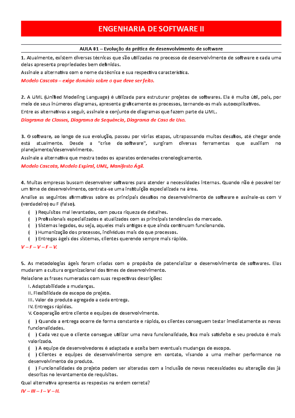 Engenharia de Software II: Conteúdos de Aulas e Questões Relevantes ...