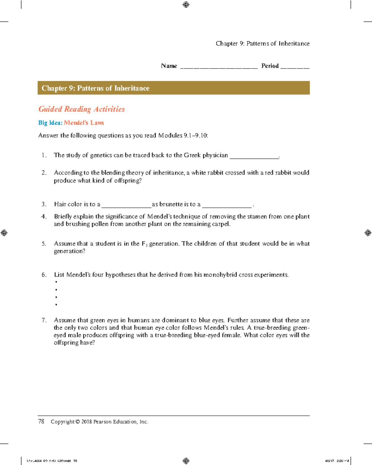 Chapter 9: Patterns of Inheritance Guided Notes (TAYL4664) - Studocu
