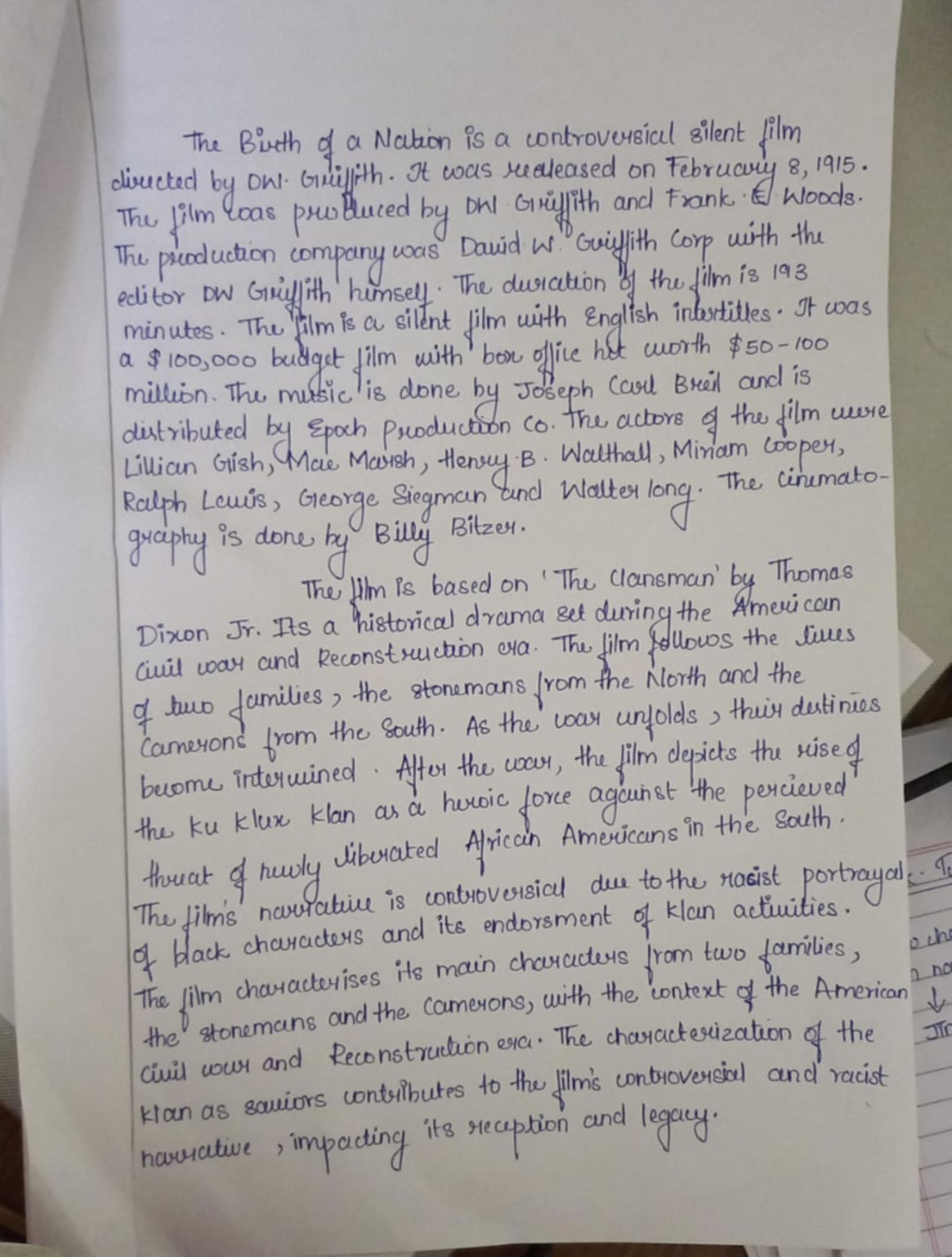 DHI 101: Lecture Notes on The Birth of a Nation's Controversy - Studocu