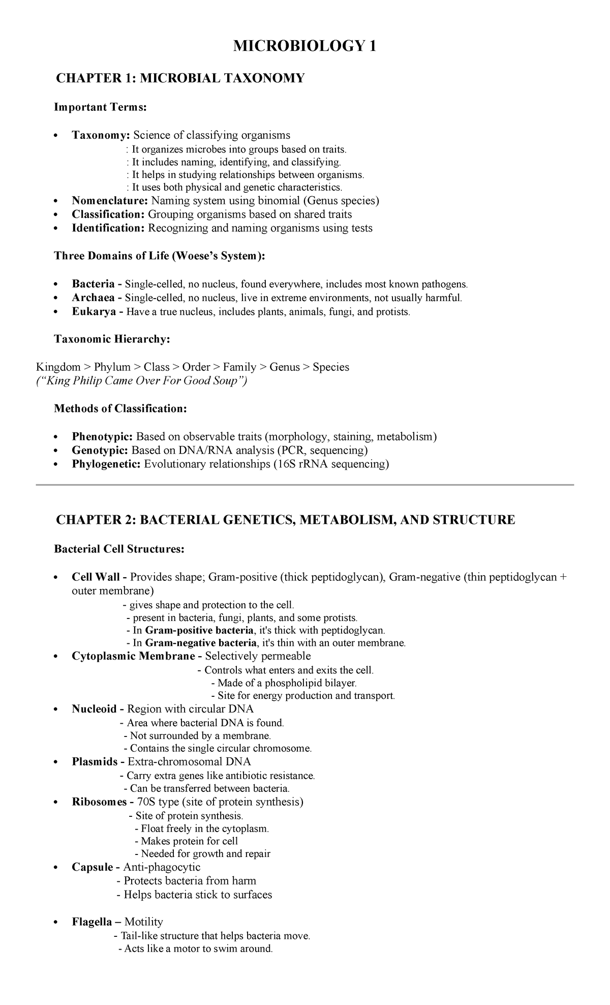 Microbiology 1 - Lecture Notes: Taxonomy, Genetics, and Interactions ...