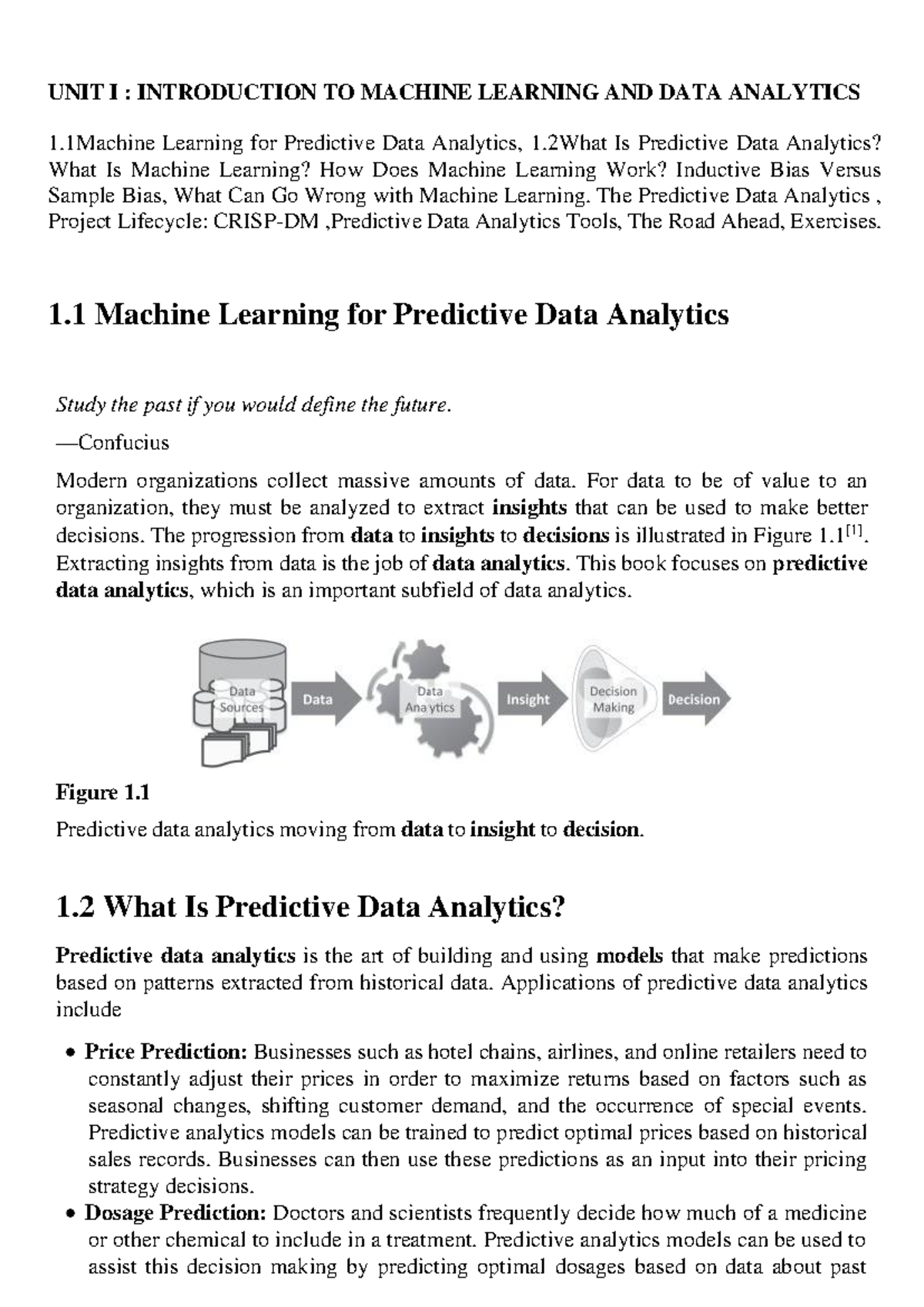 UNIT I (ML) - Lecture Notes on Machine Learning & Predictive Analytics ...
