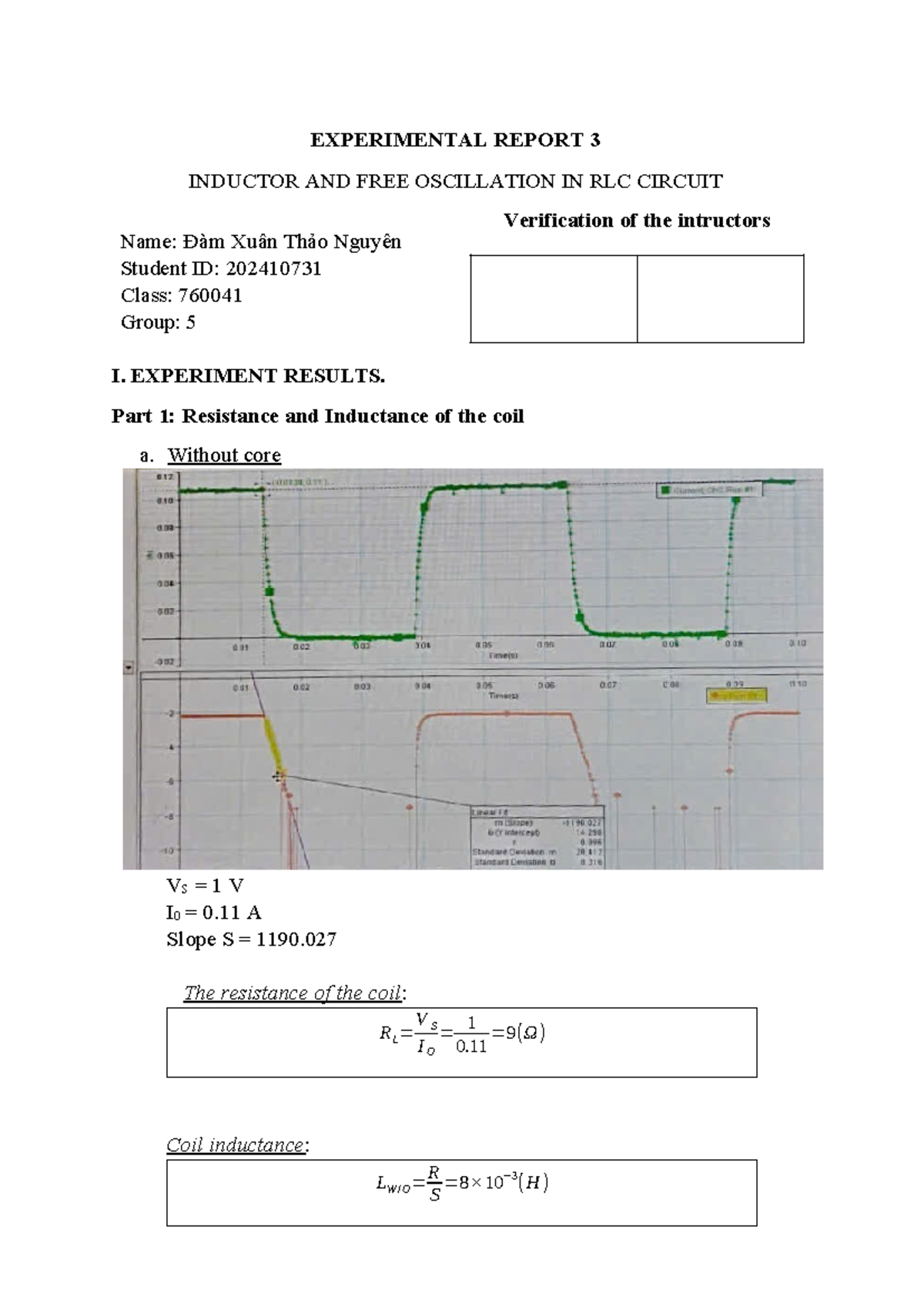 Experimental Report 3: Inductor & Free Oscillation in RLC Circuit - Studocu