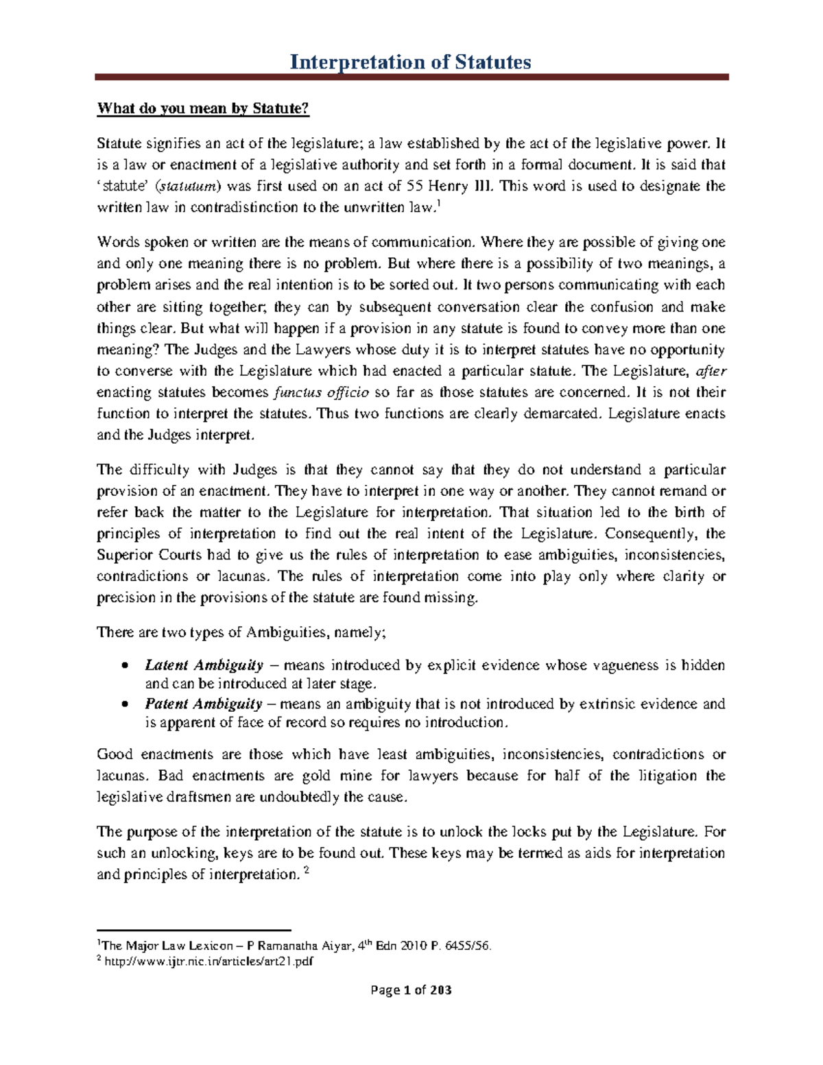 IOS - Lecture Notes 1: Statutory Interpretation and Construction ...