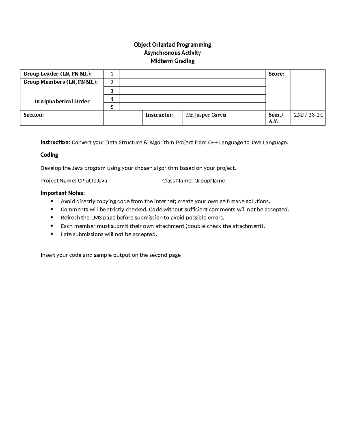 OOP Midterm Asynch - Object Oriented Programming Asynchronous Activity ...