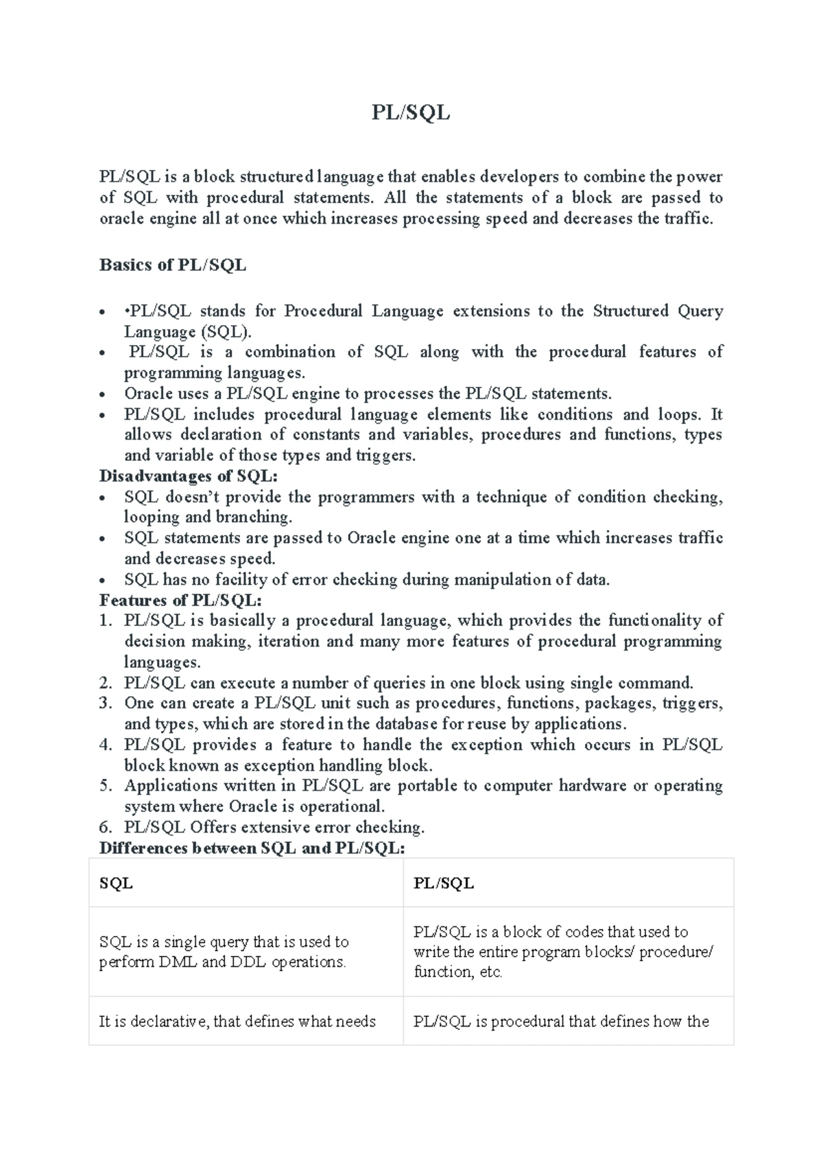 Plsql - Practical 1: PL/SQL Basics PL/SQL is a block structured ...
