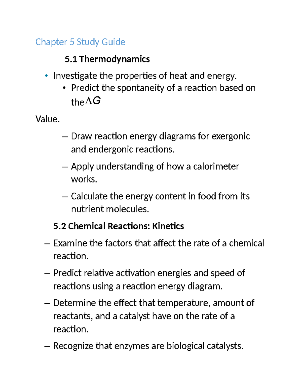 Chemistry 101: Chapter 5 Study Guide on Thermodynamics and Reactions ...