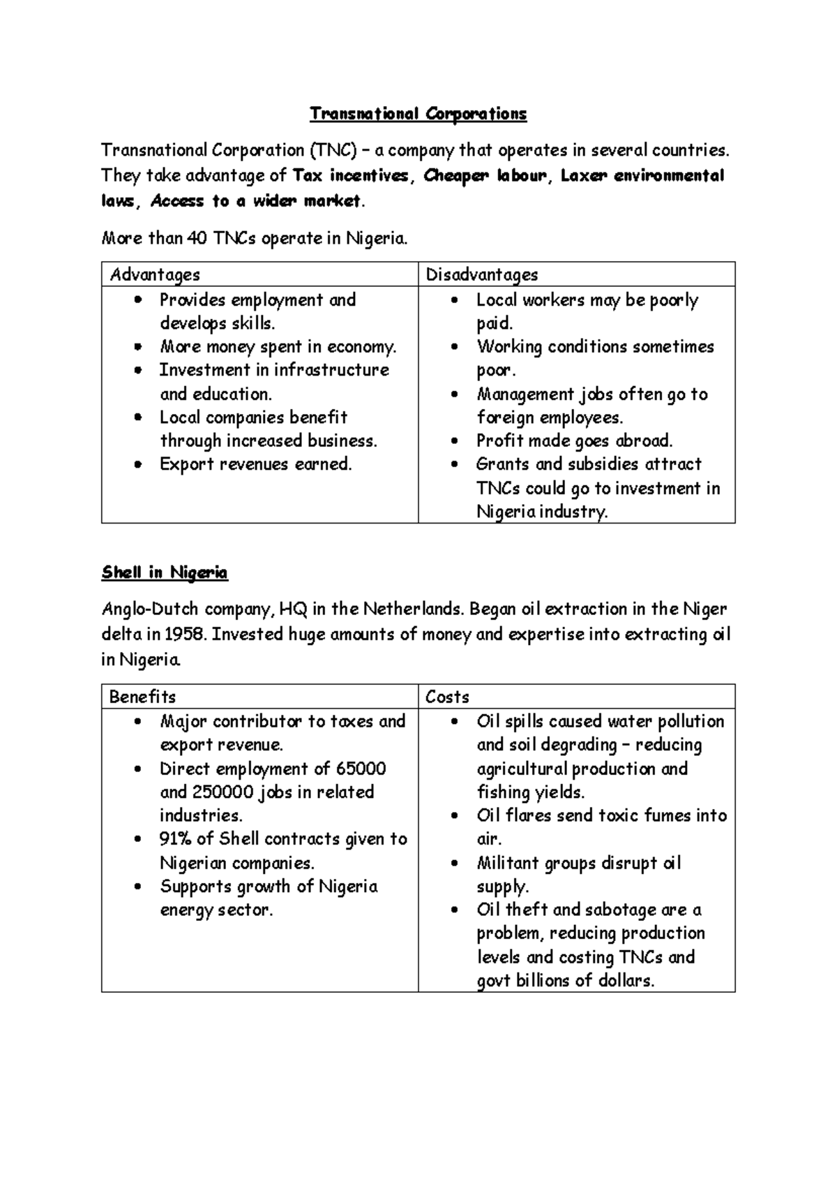 Shell in Nigeria: TNC Case Study Notes - Studocu