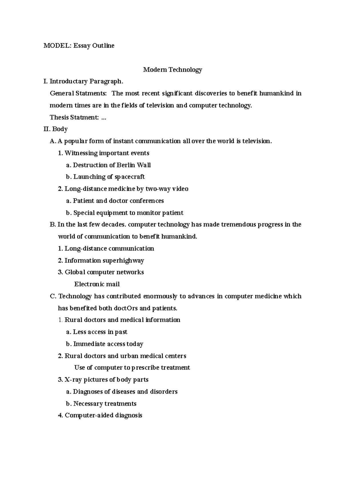 Modern Technology - Essay Outline on Impact of Tech on Communication ...