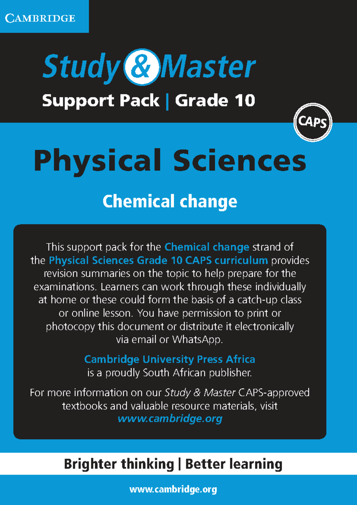 Study Master Support Pack: Grade 10 CAPS Physical Sciences - Chemical ...