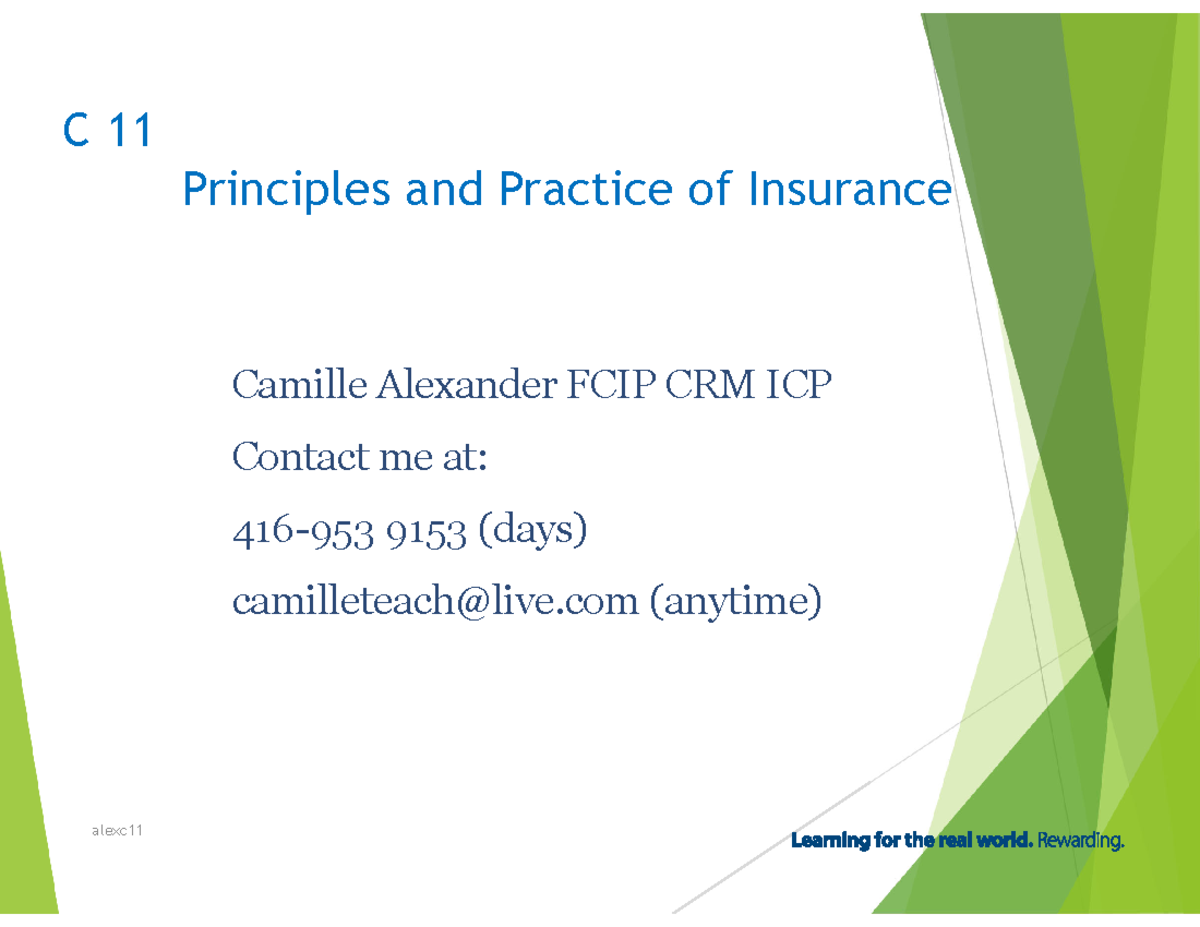 C 11 Final Exam Study Notes: Principles of Insurance - Studocu
