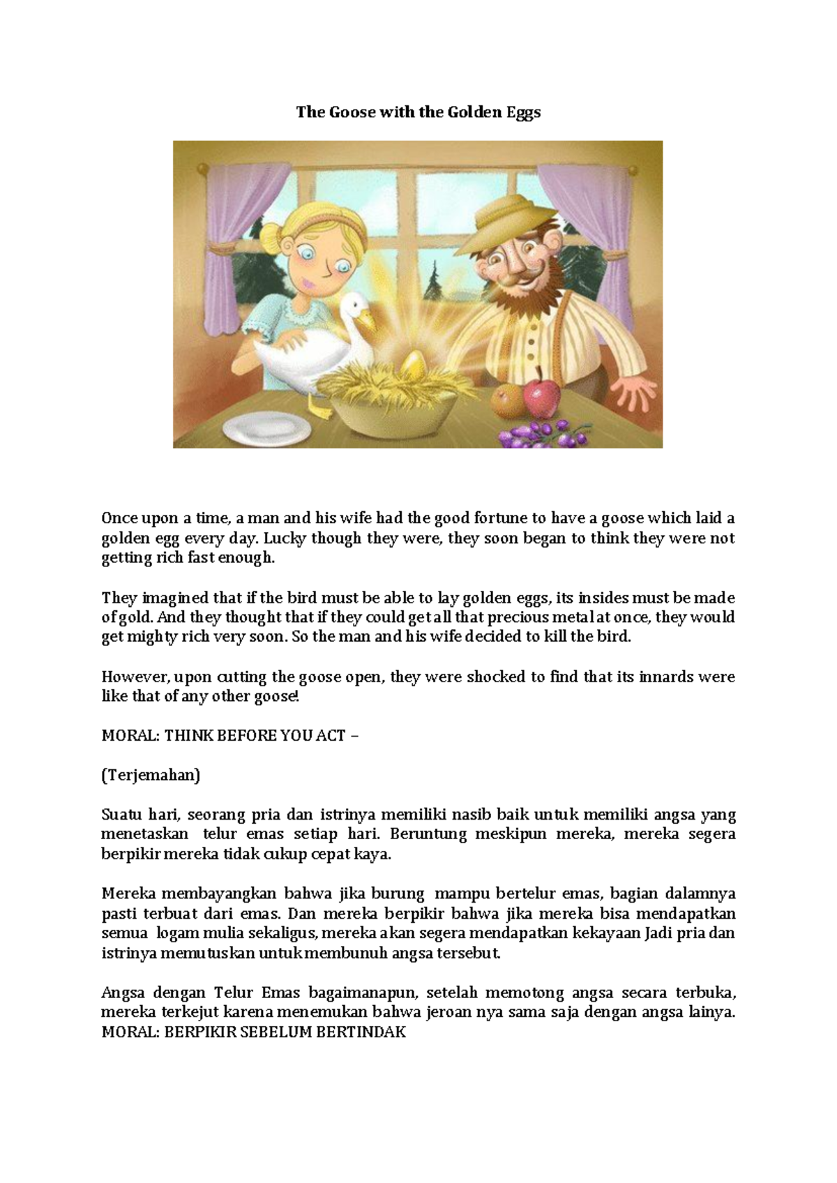ESL 101: Fables and Moral Lessons - Storytelling Analysis - Studocu