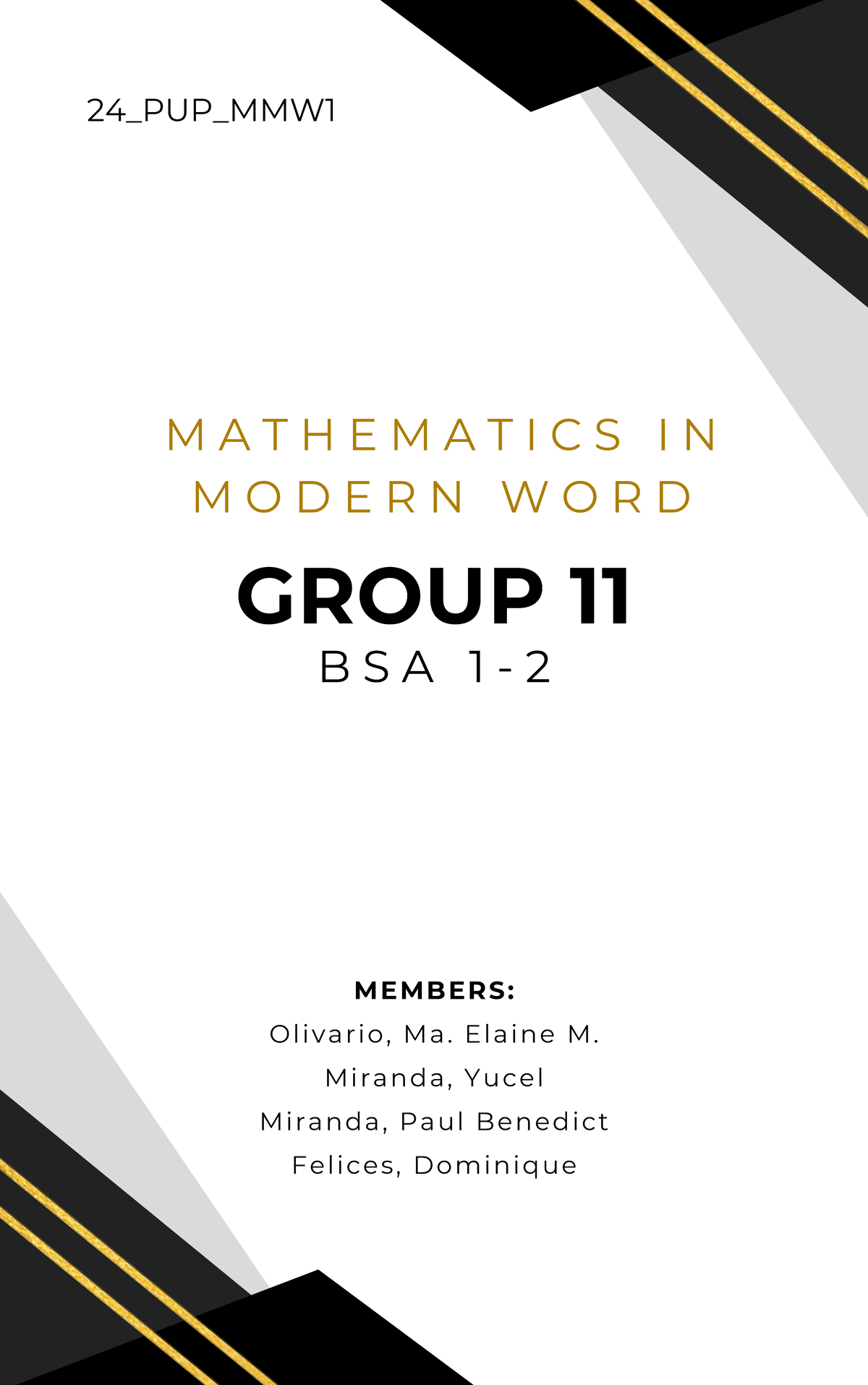 Group 11 MMW Problem SET 3 - Bachelor of Science in Business ...