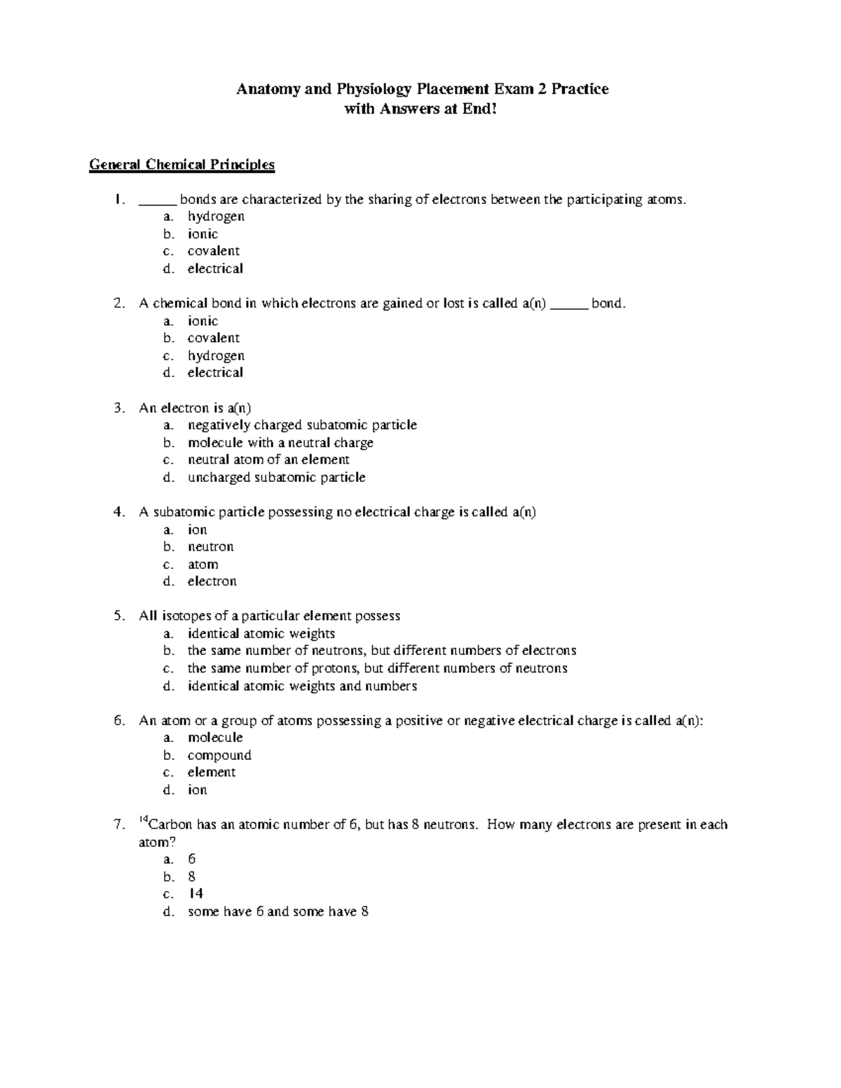 Anatomy & Physiology AP Placement Exam 2 Practice Questions & Answers ...