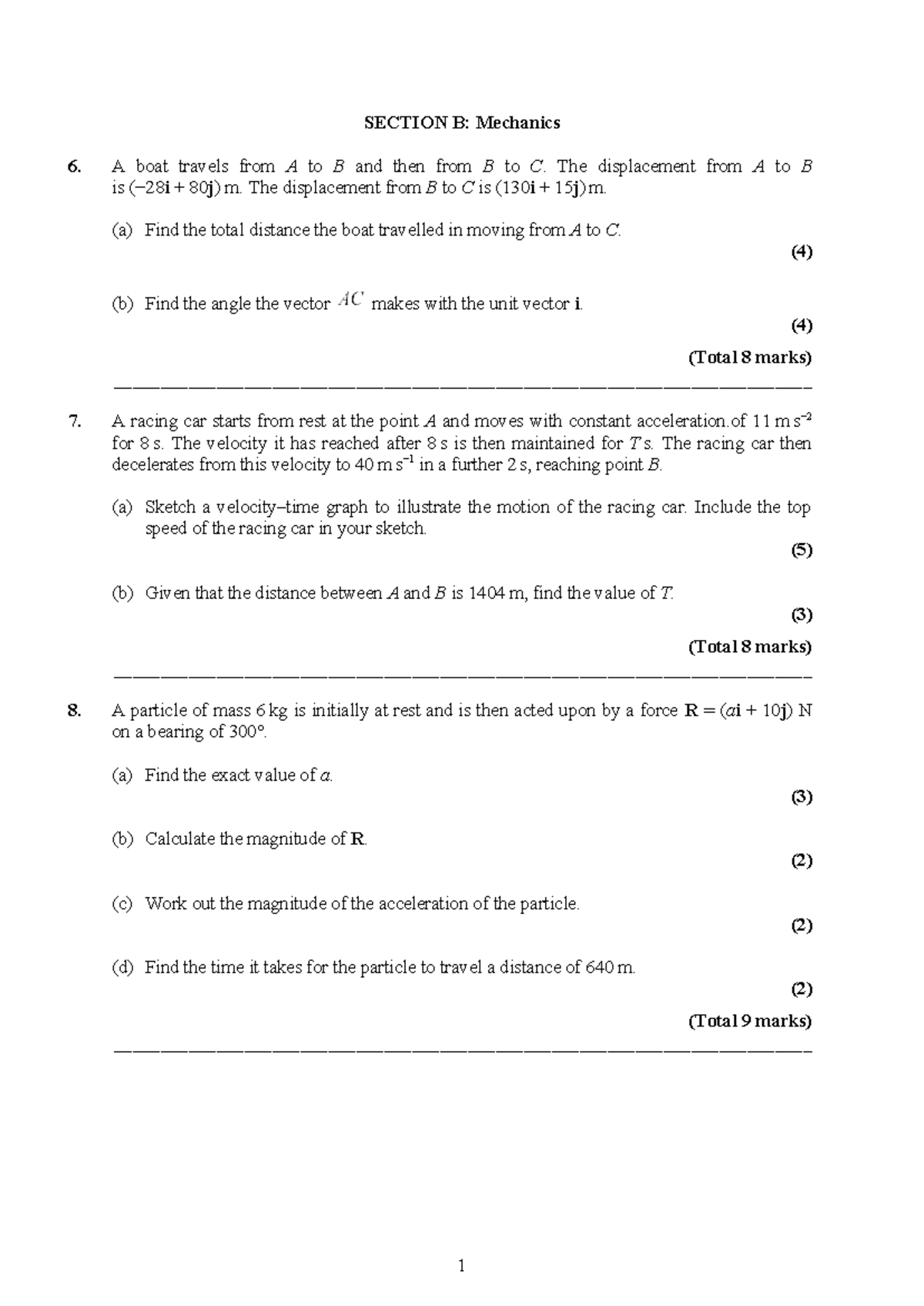 Mechanics Paper 3: Displacement, Acceleration, and Motion Analysis ...