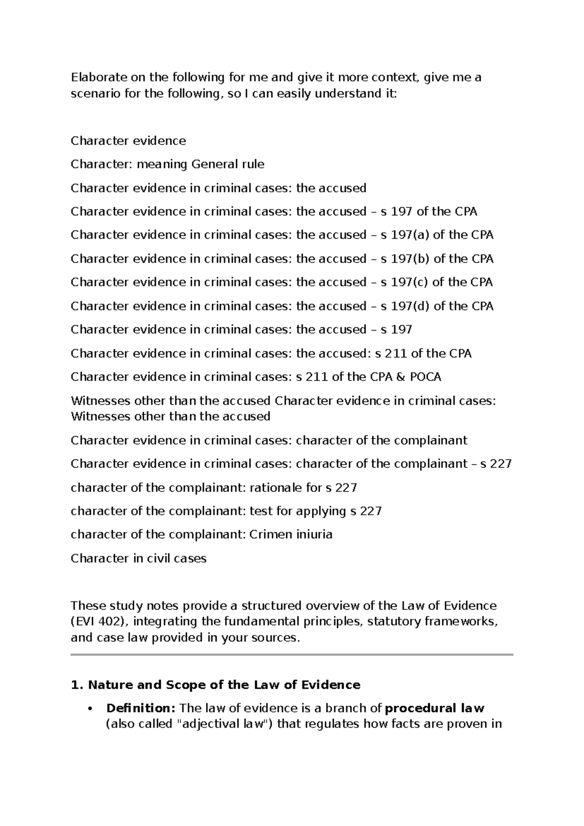 EVI 402 Study Notes: Character Evidence in Criminal Cases - Studocu