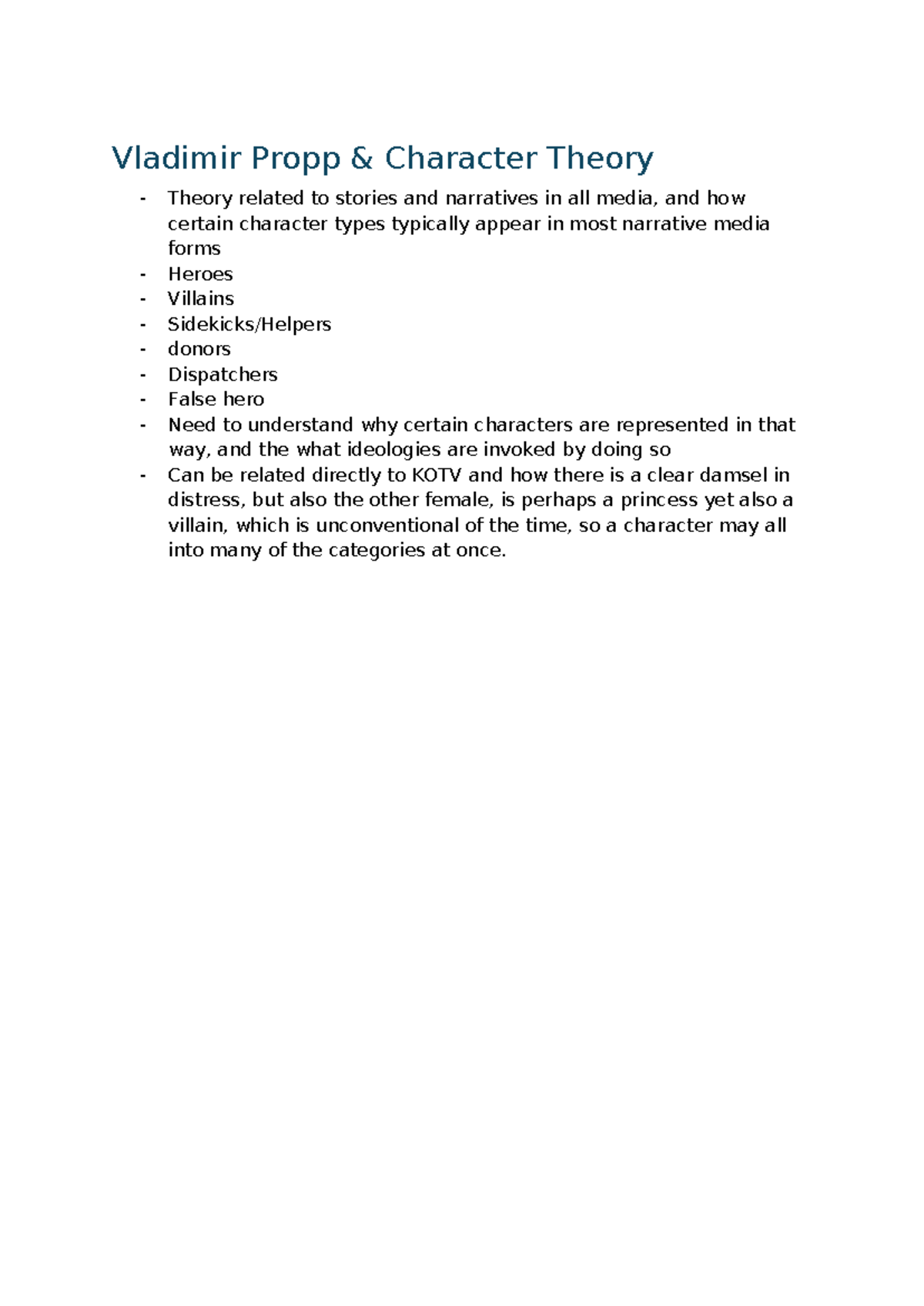 Vladimir Propp & Character Theory - Vladimir Propp & Character Theory ...