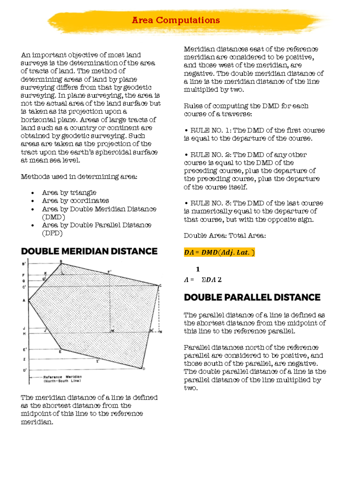 Area Computations - An important objective of most land surveys is the ...