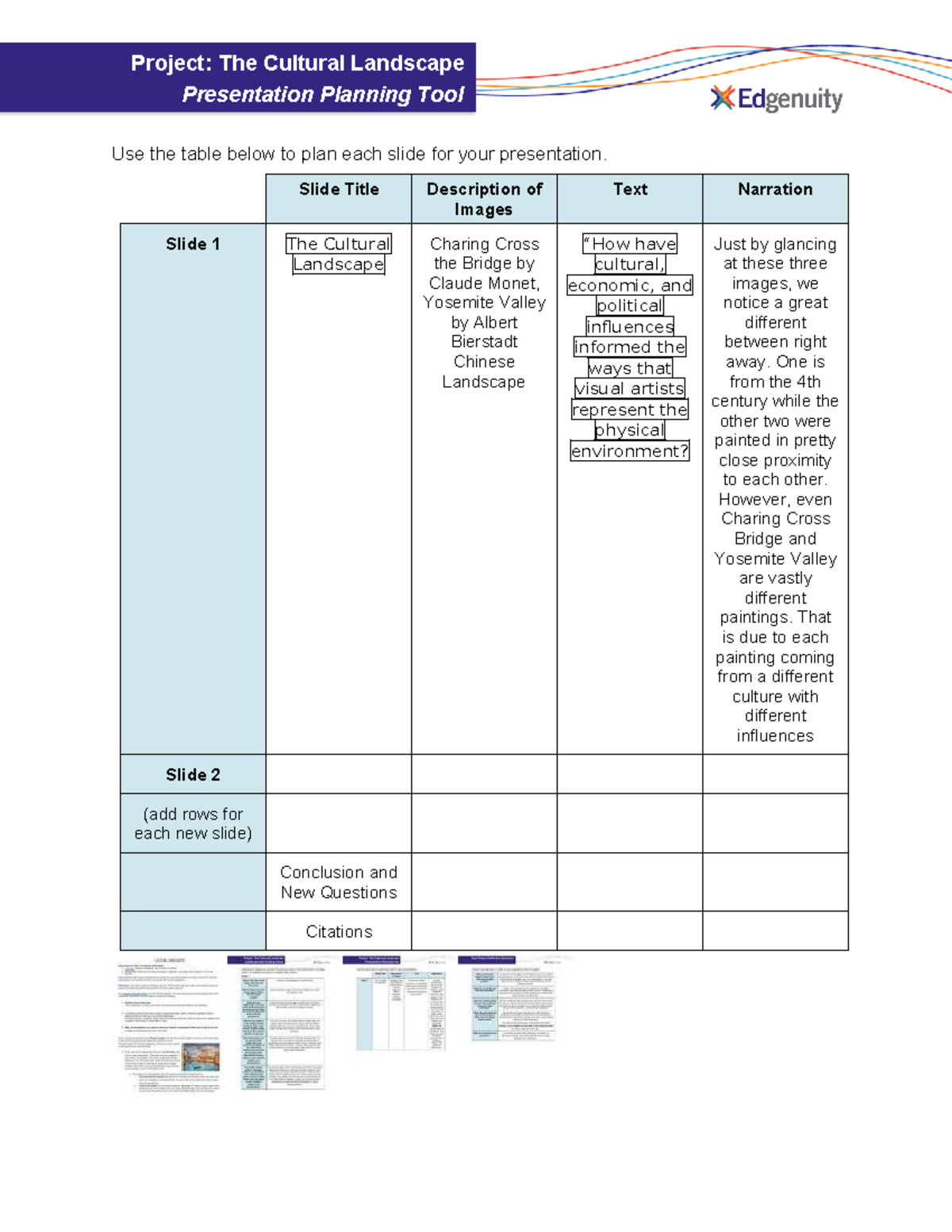 Cultural Landscape Presentation Tool - Planning Your Slides - Studocu