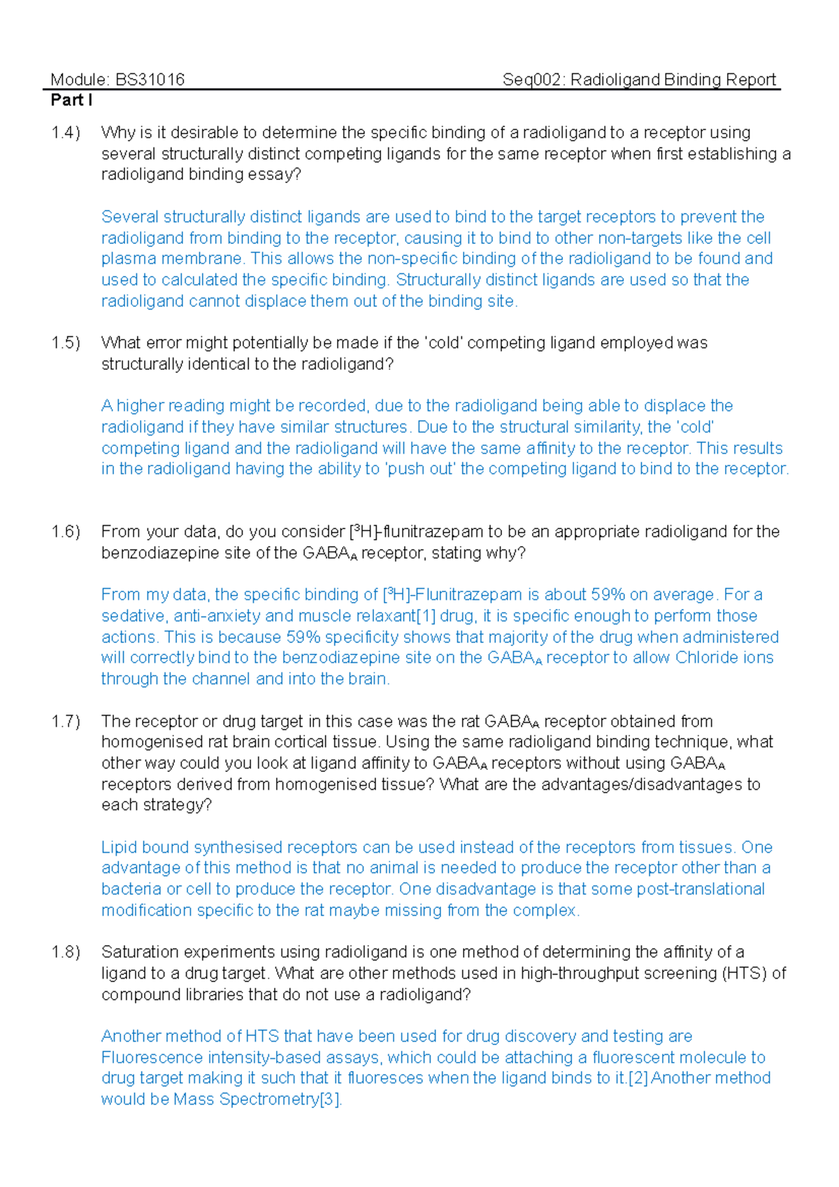 BS31016 Radioligand Binding Report: Specific Binding Analysis and ...