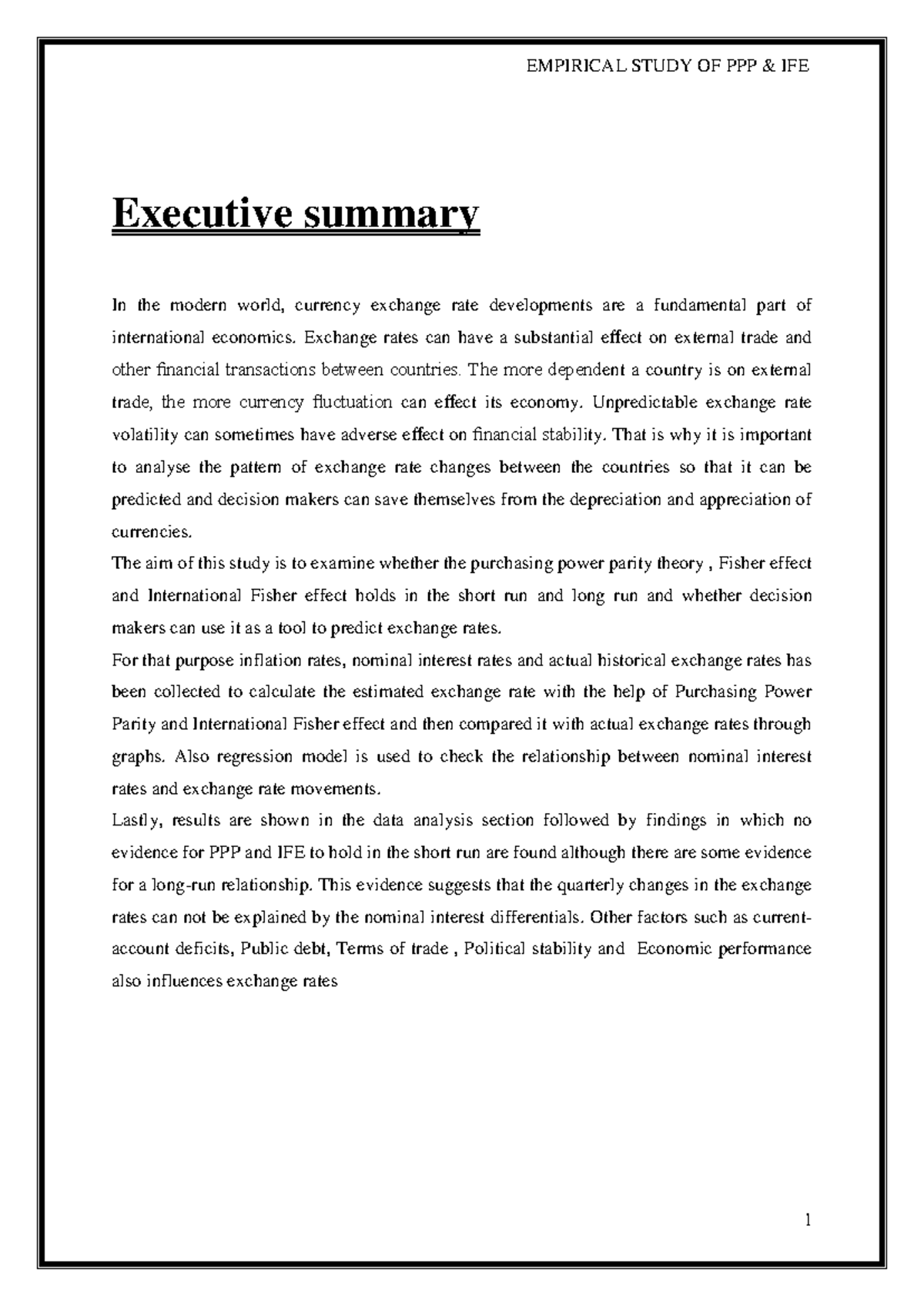Final Dissertation Report on PPP and IFE Analysis by Garima Joshi - Studocu
