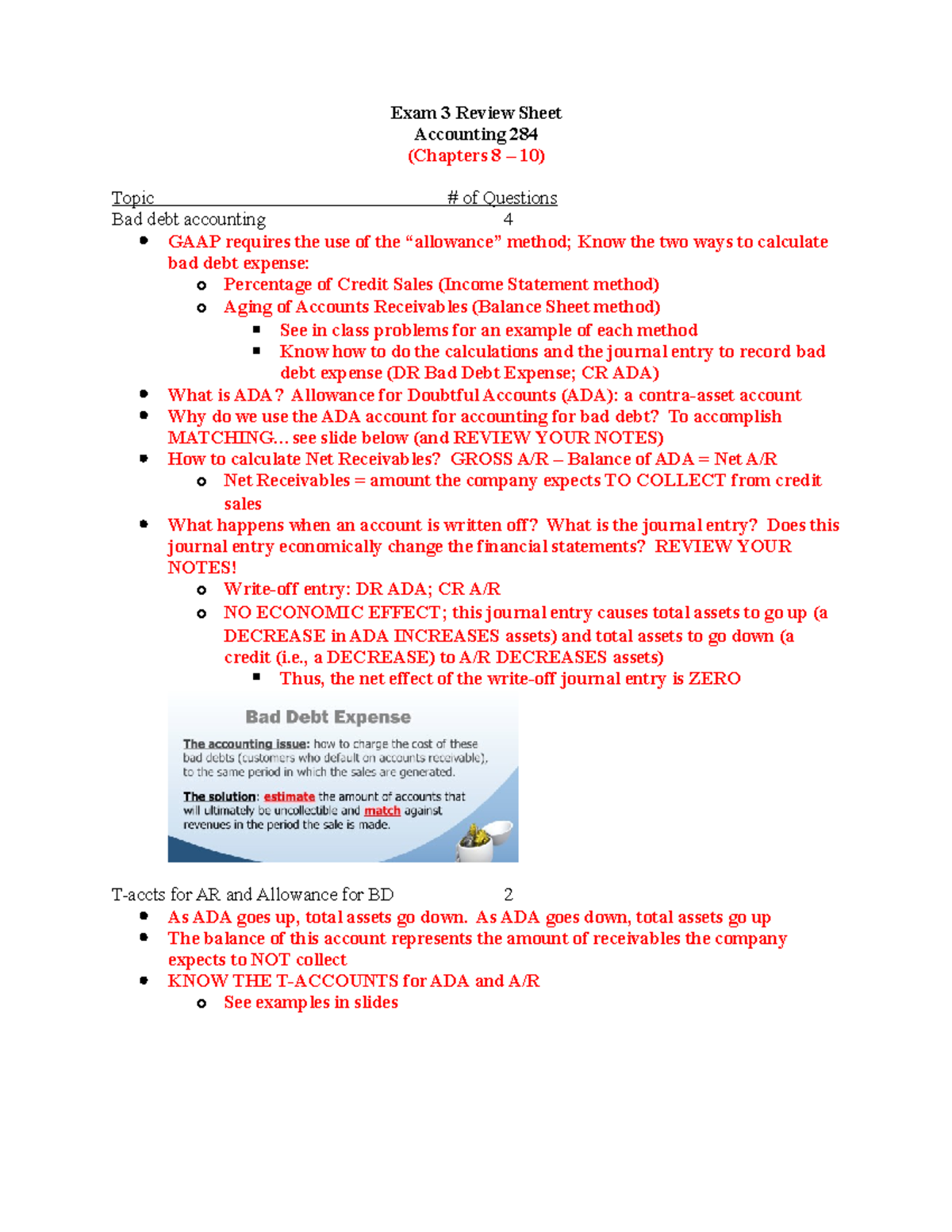 Accounting 284 Exam 3 Review Sheet with Key Notes (Updated F18) - Studocu