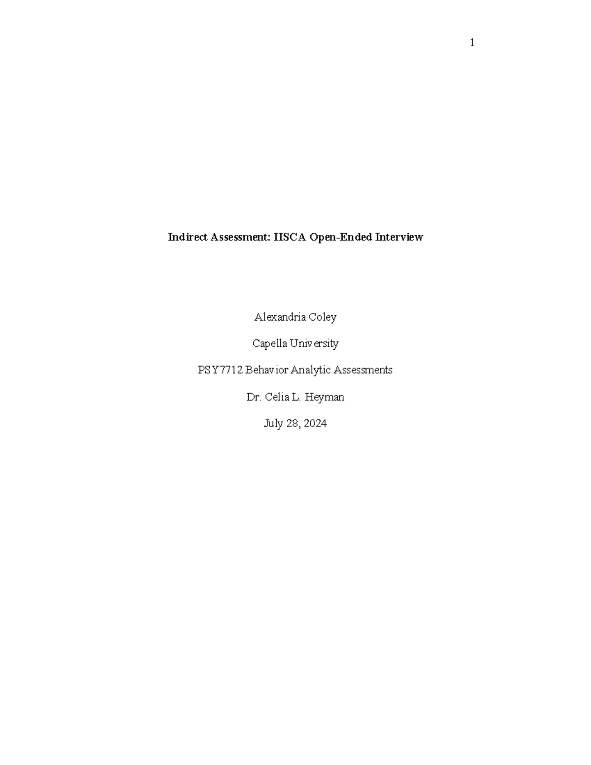 IISCA Open-Ended Interview Template: Indirect Assessment for PSY7712 ...
