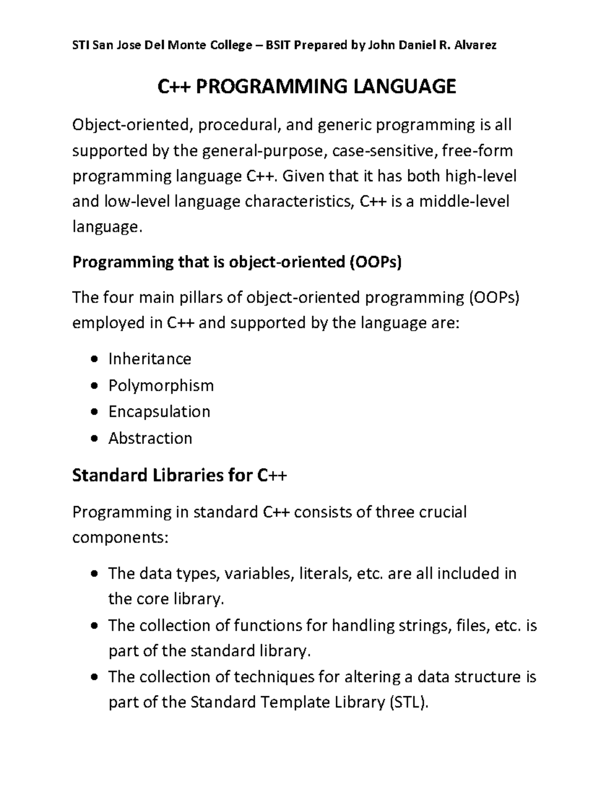C++ Programming Language - C++ PROGRAMMING LANGUAGE Object-oriented ...