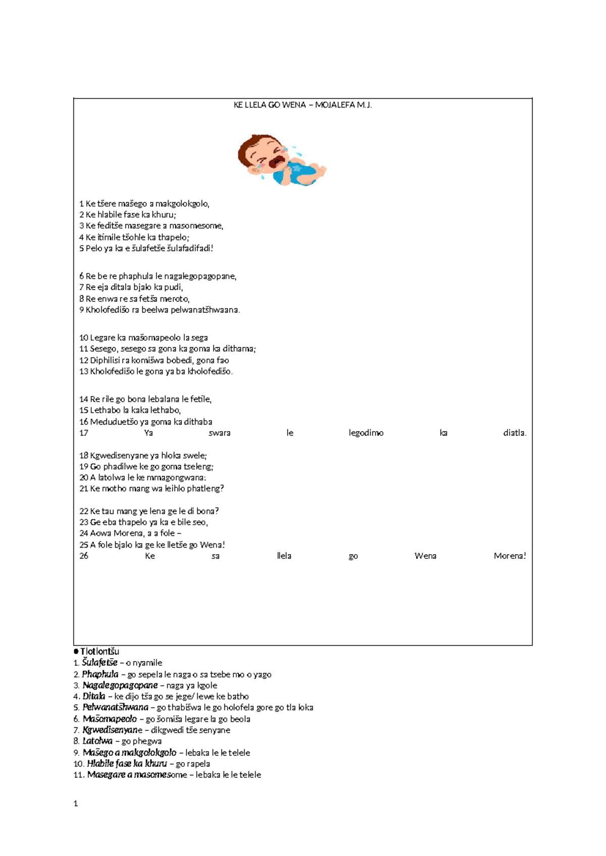 Kakaretso ya Direto - Grade 12: Tshekatsheko ya Sereto le Molaetša - Document Preview