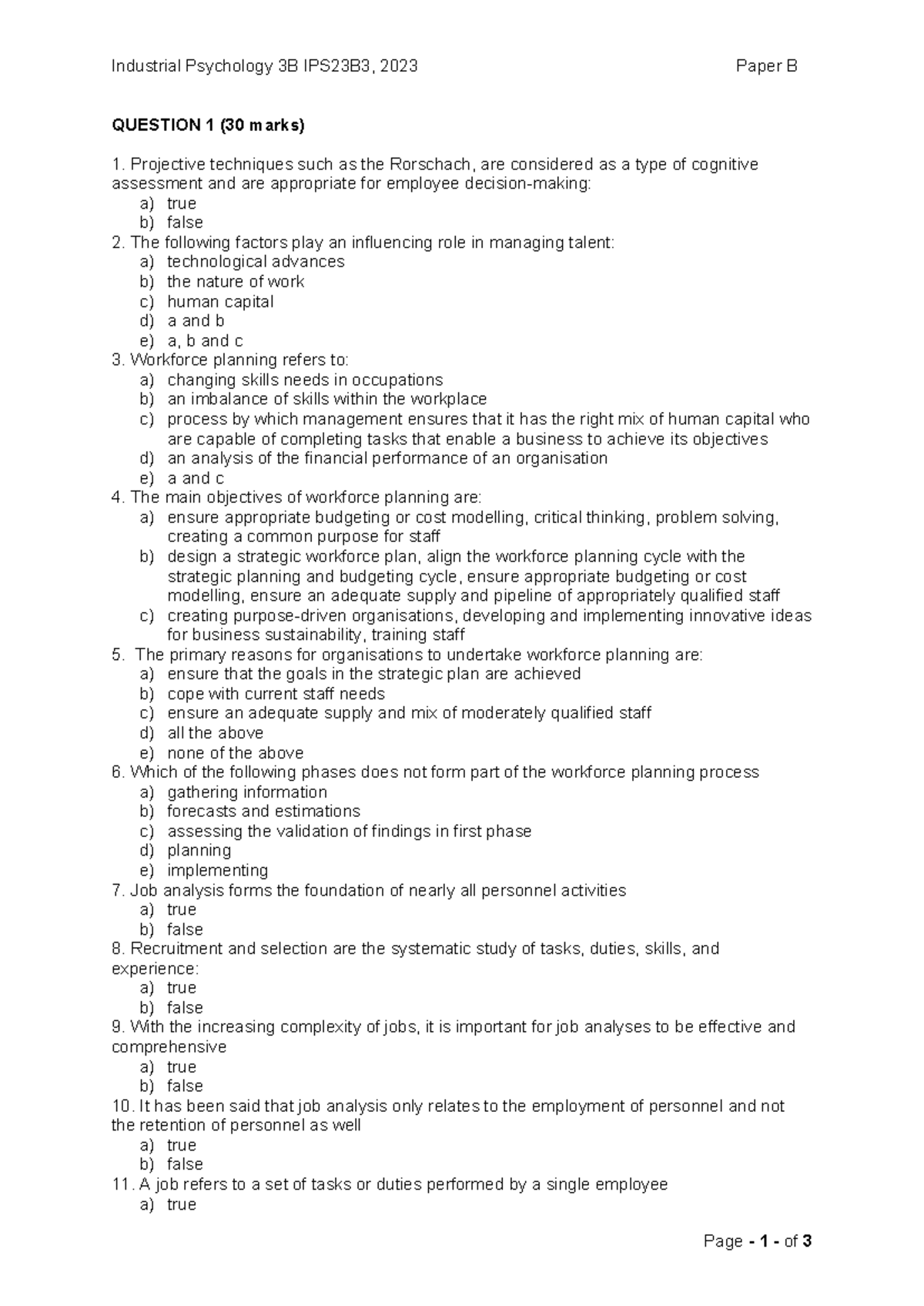 IPS23B3 - 2023 Industrial Psychology Paper B Past Exam Questions - Studocu