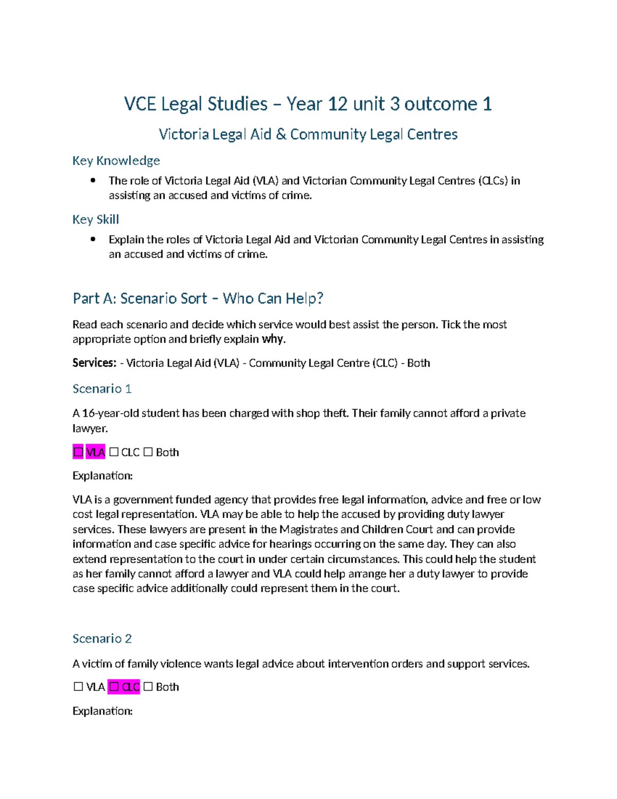 VCE Legal Studies Unit 3 AOS 1: Victoria Legal Aid & CLCs Overview ...