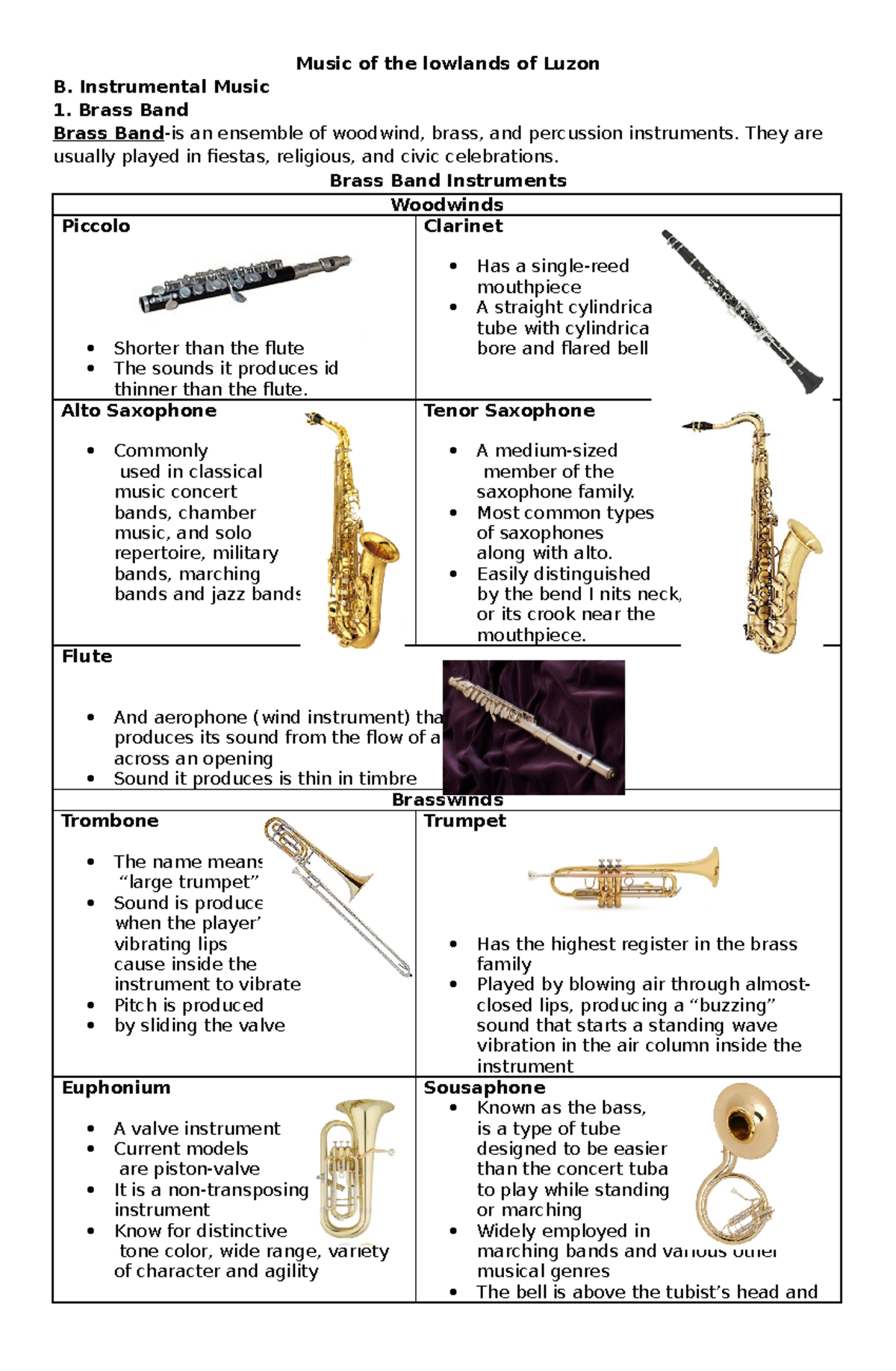 Instrumental Music of Luzon's Lowlands: Brass, Bamboo, and More - Studocu