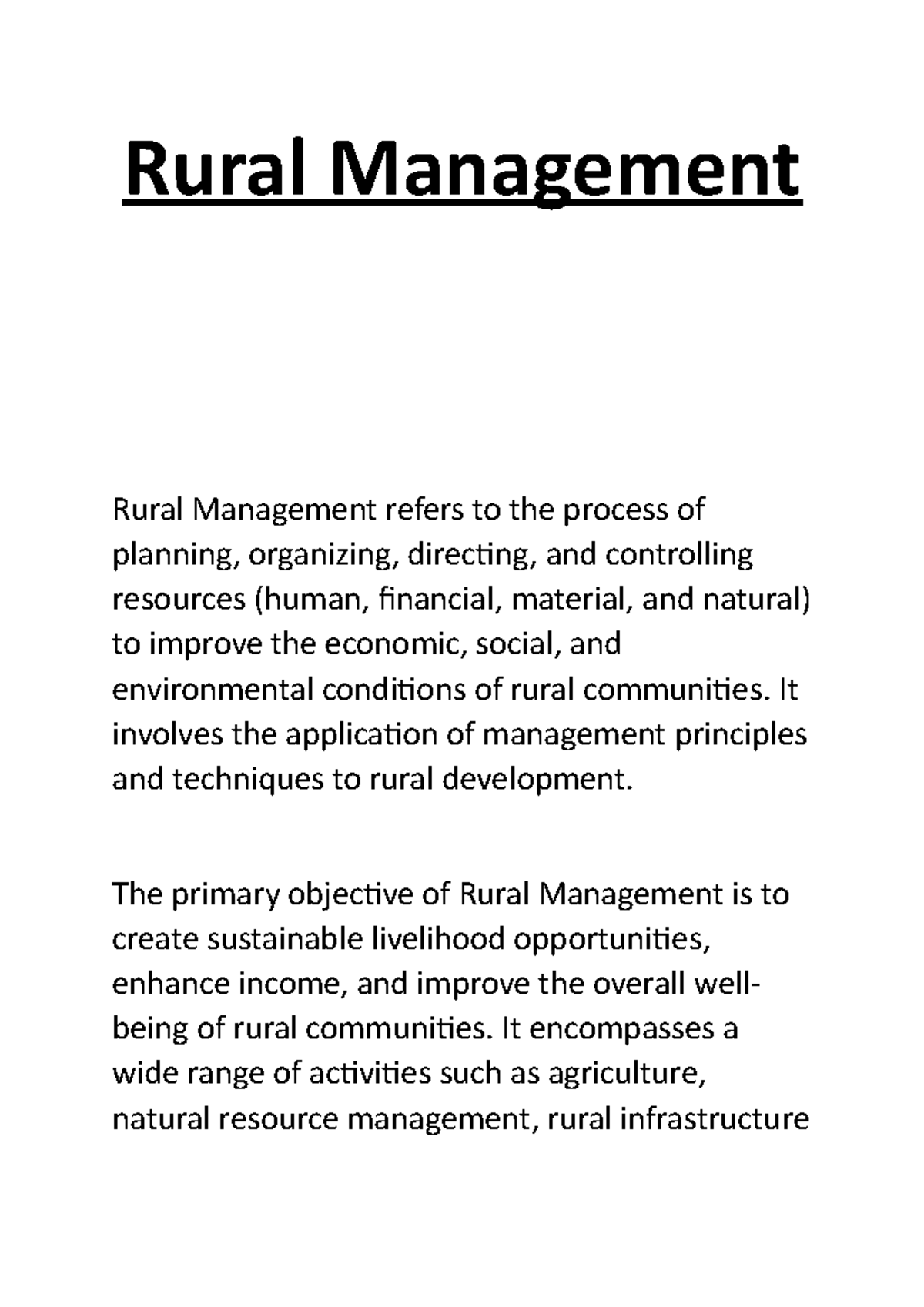 Rural Management: Comprehensive Notes on Sustainable Development - Studocu