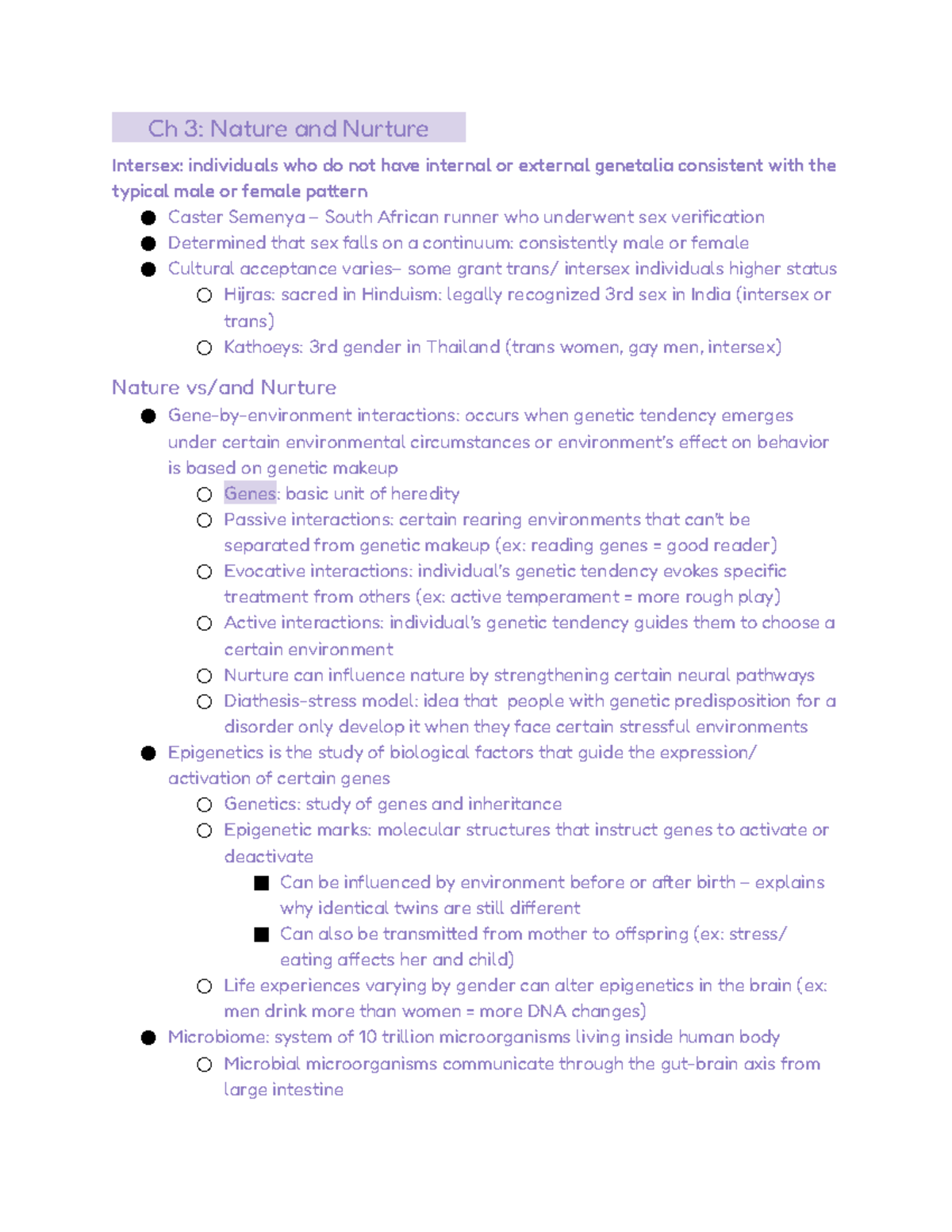 Psychology of Gender Chapter 3 - ...... 3: Nature and Nurture ...