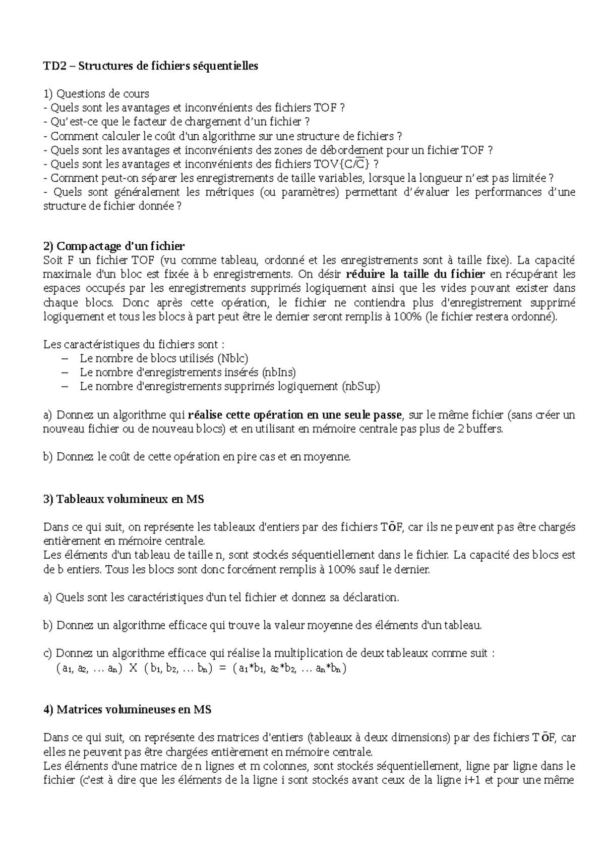 TD2 SFSD - Exercises on Tree File Structures and Implementations - Studocu