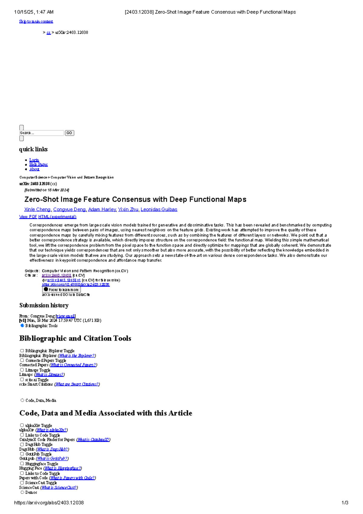 Zero-Shot Image Feature Consensus with Deep Functional Maps (CS.CV ...