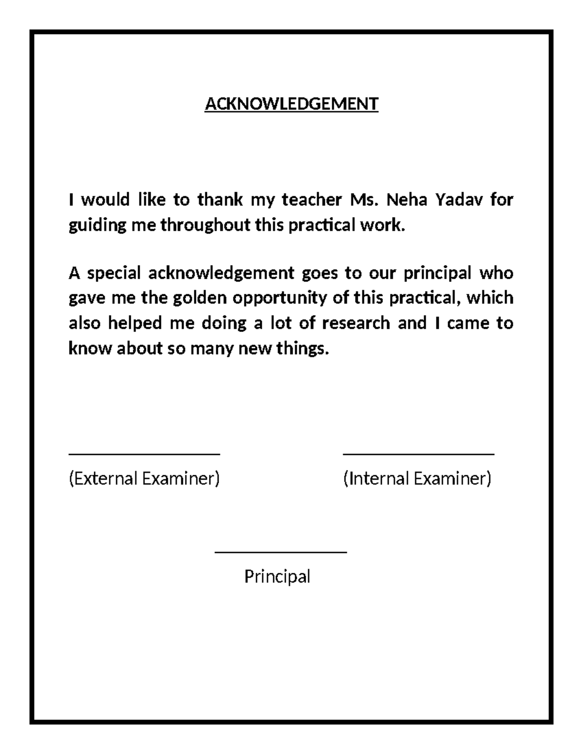 Acknowledgement of Guidance and Support in Practical Work - Studocu