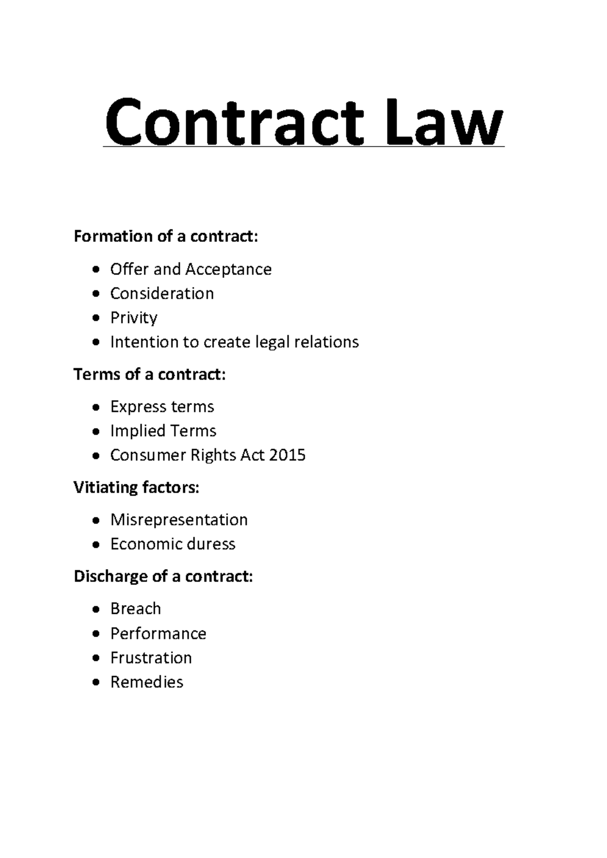 Contract Law (LAW101): Key Concepts on Formation, Terms, and Remedies ...