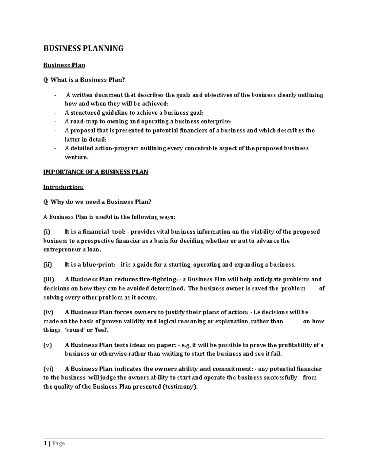 BUS 101: Intro to Business Plan Concepts & Goals - Studocu