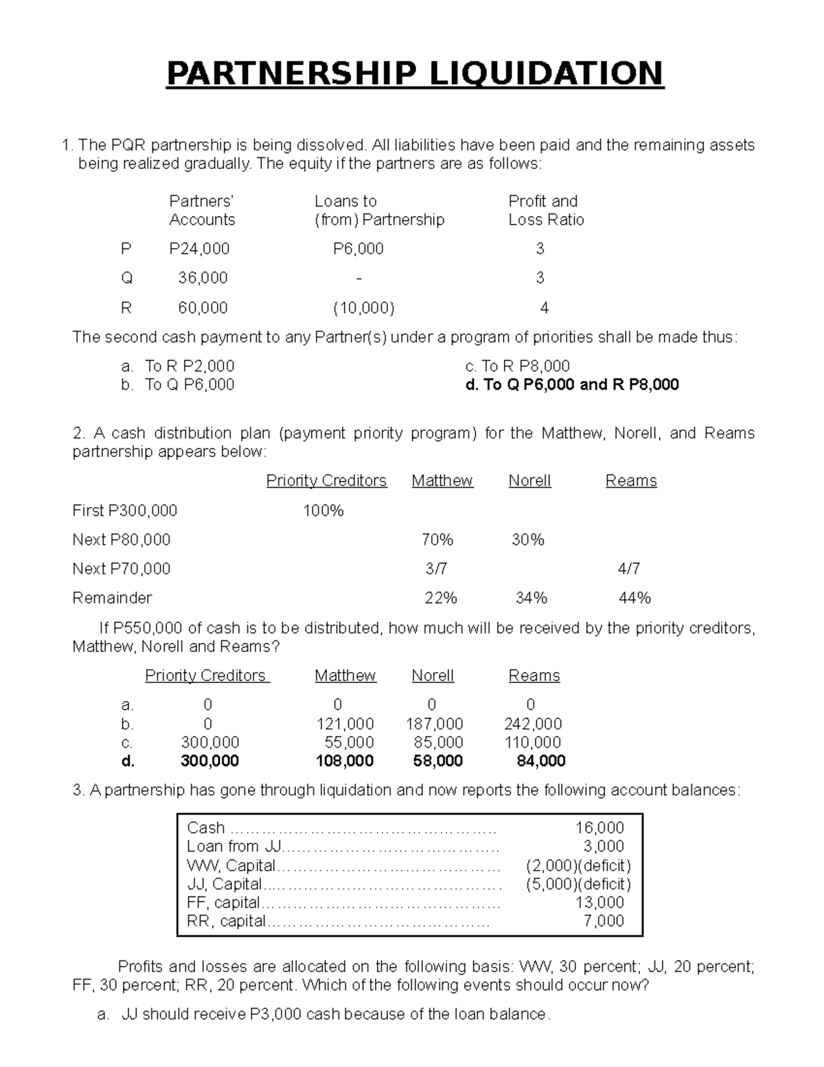 Partnership Liquidation - Practical Quizzes and Material (ACC 101 ...