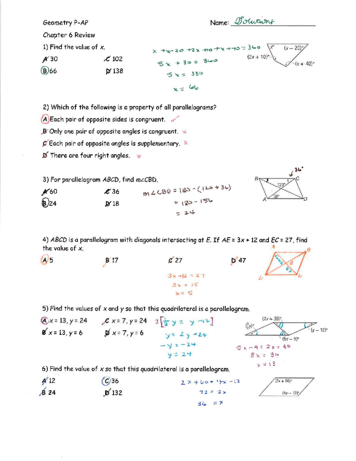 Chapter 6 Review Solutions - Geometry P-AP Chapter 6 Review 29) Find ...