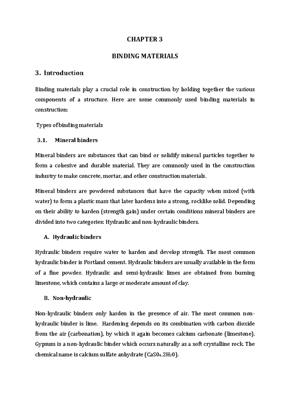 CH - 3 Binding Materials in Construction: Types and Properties - Studocu