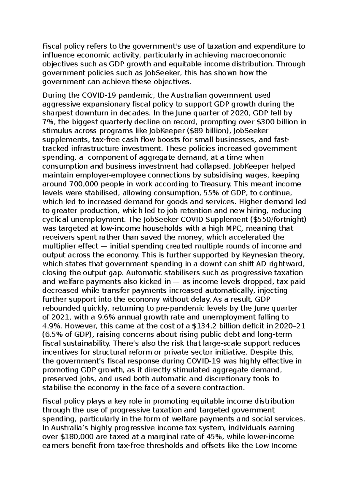 ECO Essay TERM 3: The Impact of Fiscal Policy on Economic Growth and ...