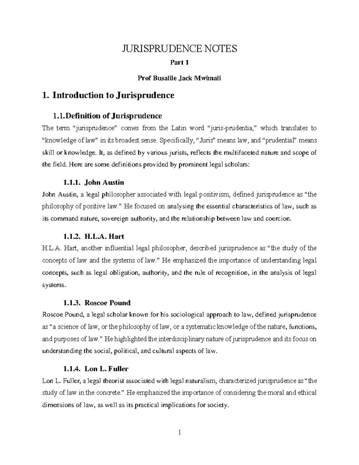 Jurisprudence Notes - Part 1 Overview and Key Theories - Studocu