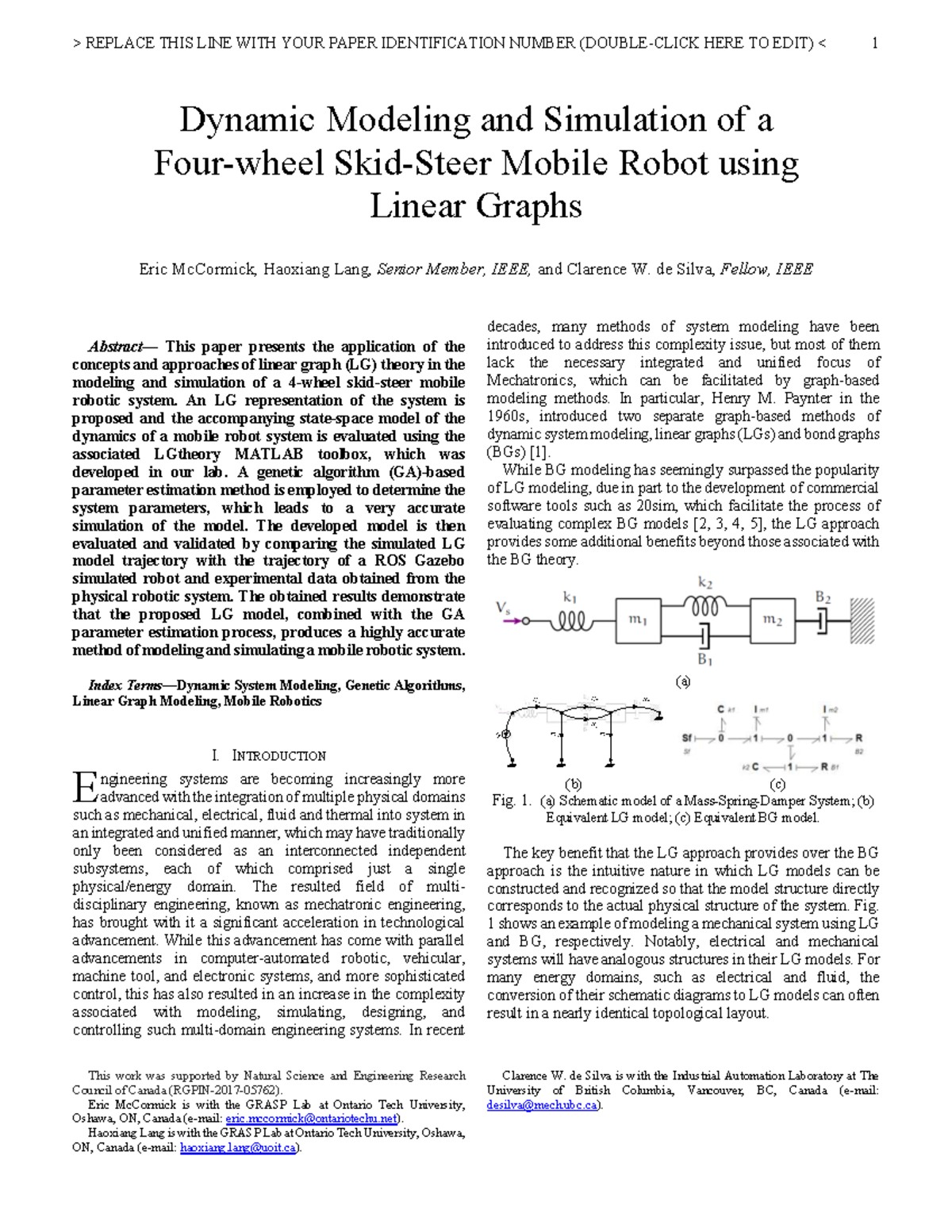 Dynamic Modeling and Simulation of a Mobile Robot using LGs - Studocu