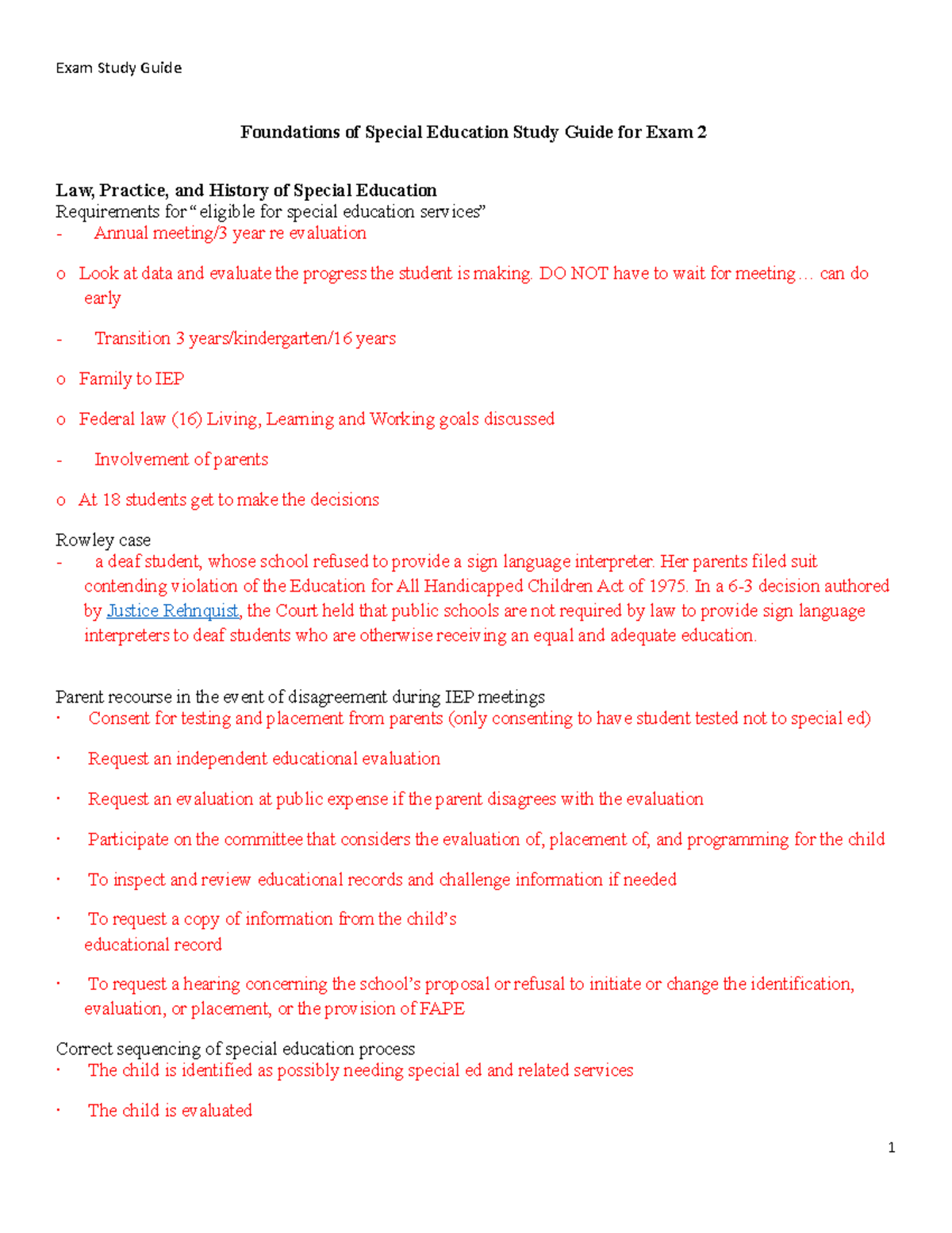 Foundations of Special Education Exam 2 Study Guide - Dr. Pam Ries, EdD ...