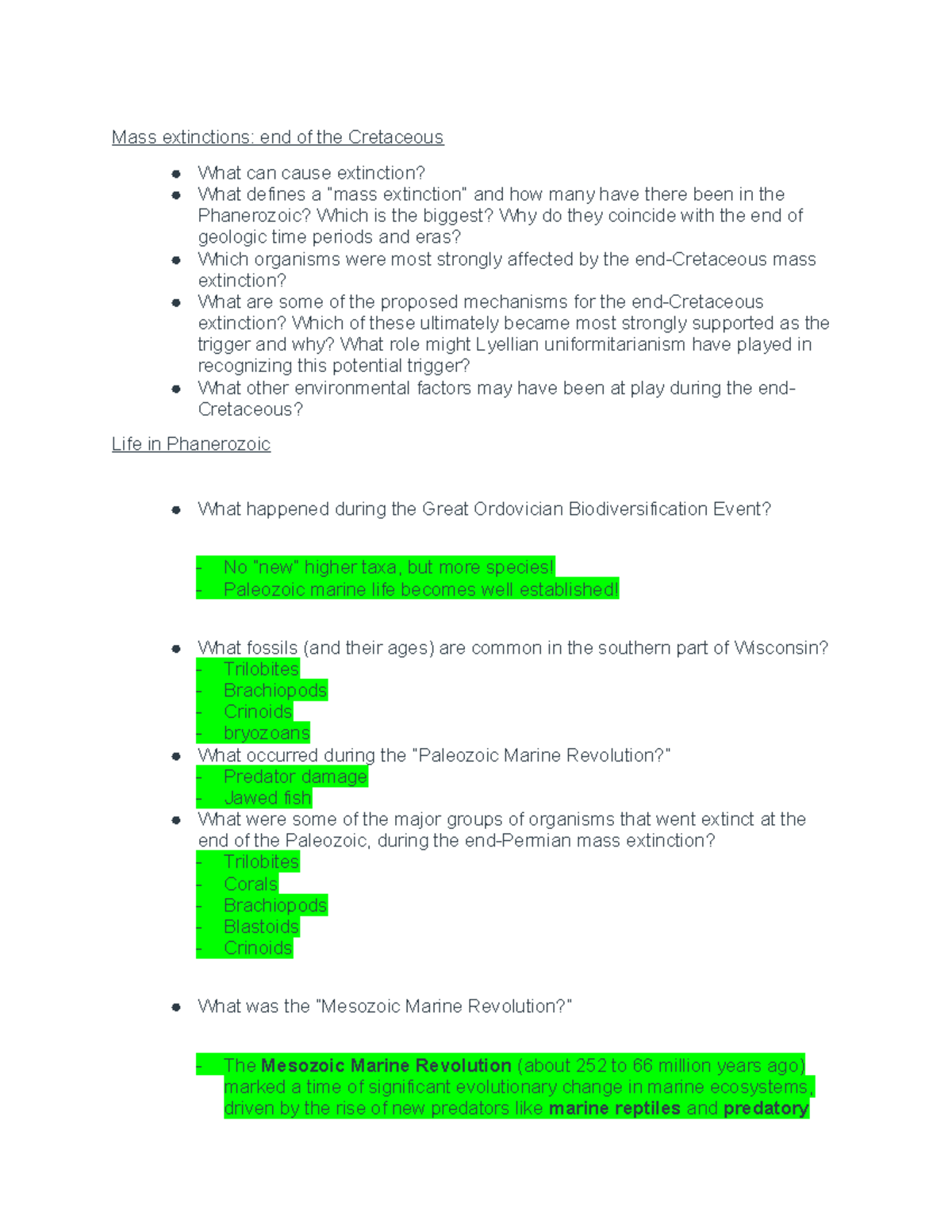 Exam Notes: Evolutionary Biology and the Fossil Record (BIO101) - Mass ...