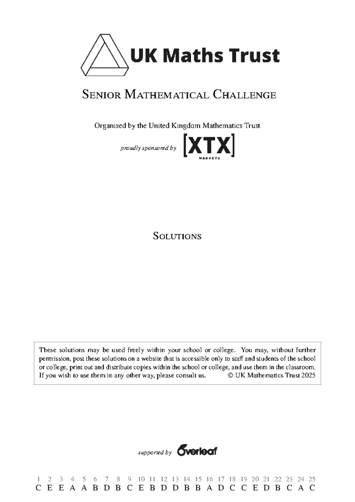 Senior Mathematical Challenge (SMC) 2025: Questions & Solutions - Studocu