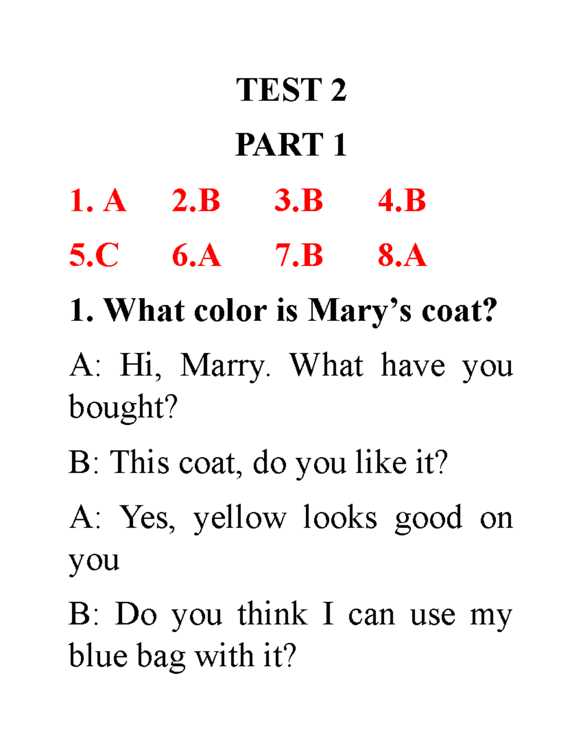 Listening Test 2 - Key Questions and Answers Analysis - Studocu