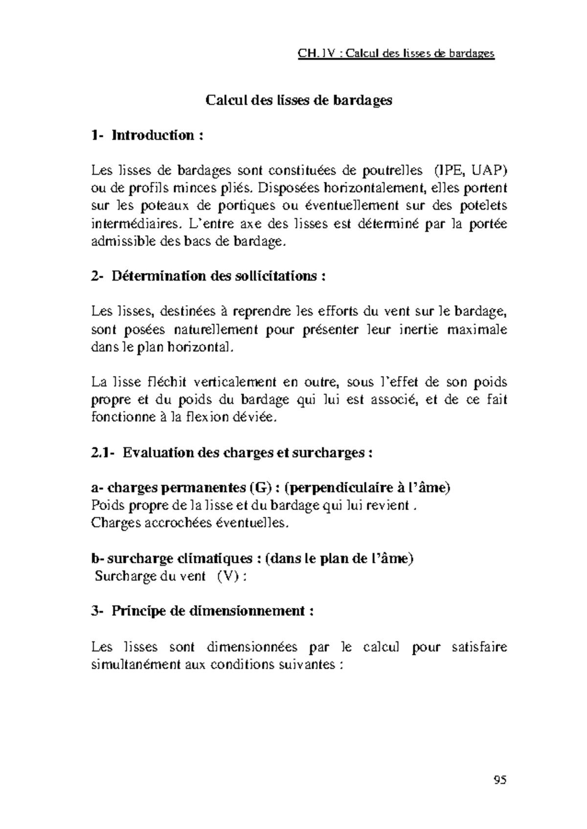 CH. IV : Calcul des lisses de bardages - Méthodologie et Vérifications ...