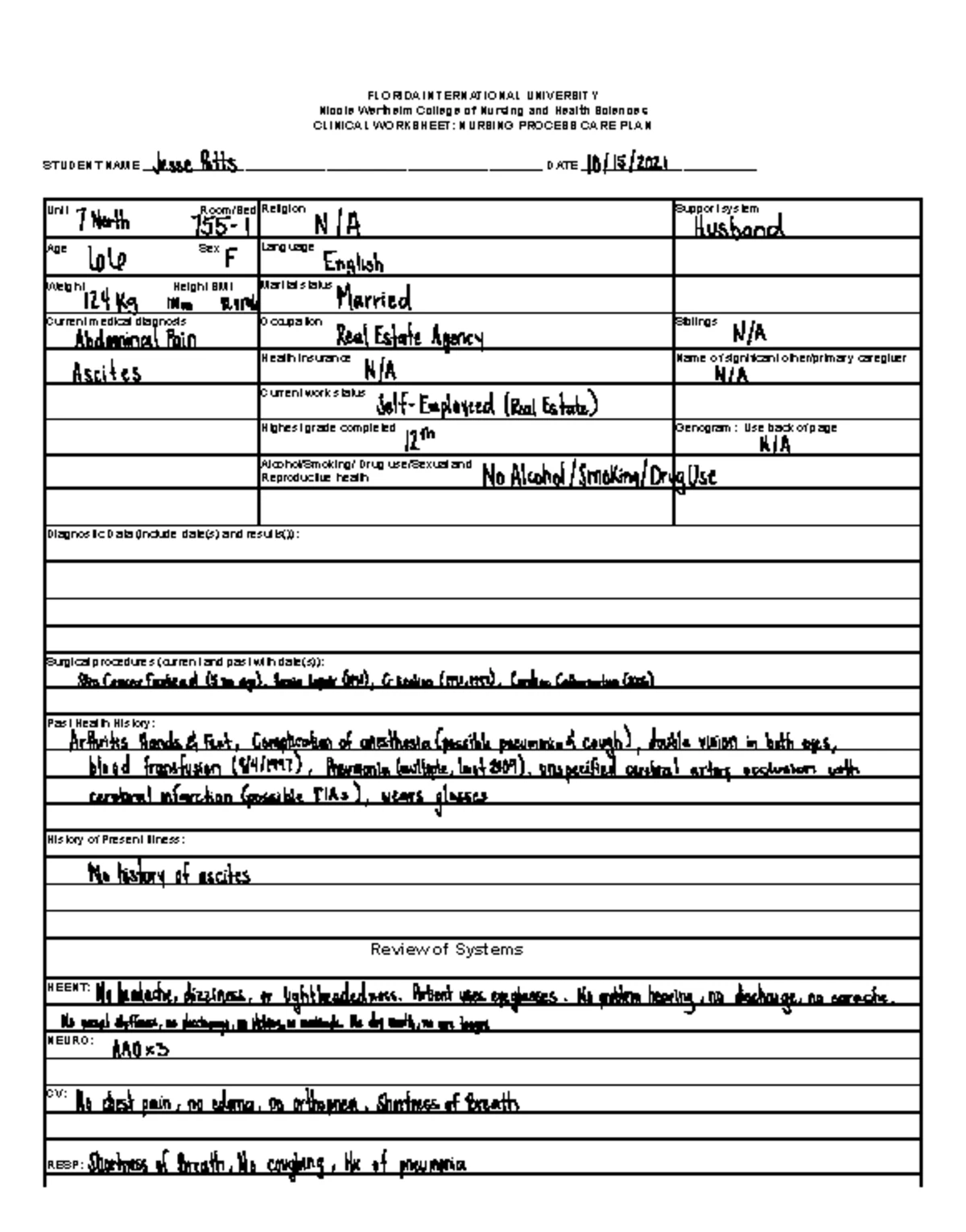 Nursing Process Care Plan Template - CLINICAL WORKSHEET - Studocu